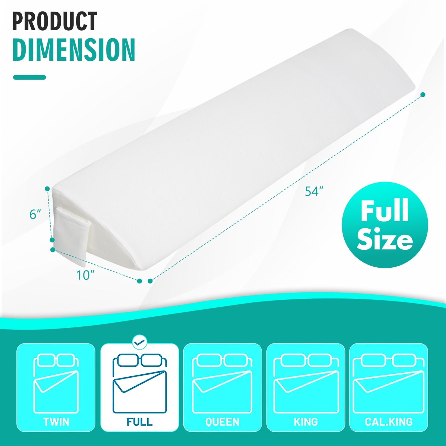 Gymax Full Size Bed Wedge Pillow with Side Pocket Bed Gap Filler 54'' x 10'' x 6'' White