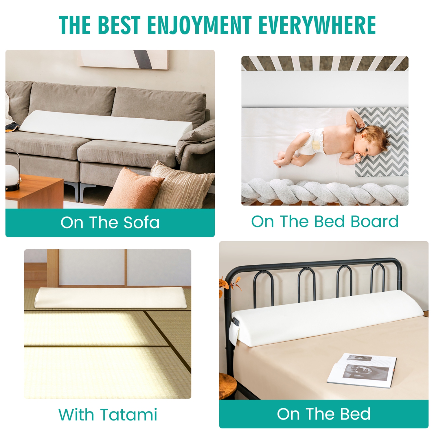 Gymax Full Size Bed Wedge Pillow with Side Pocket Bed Gap Filler 54'' x 10'' x 6'' White