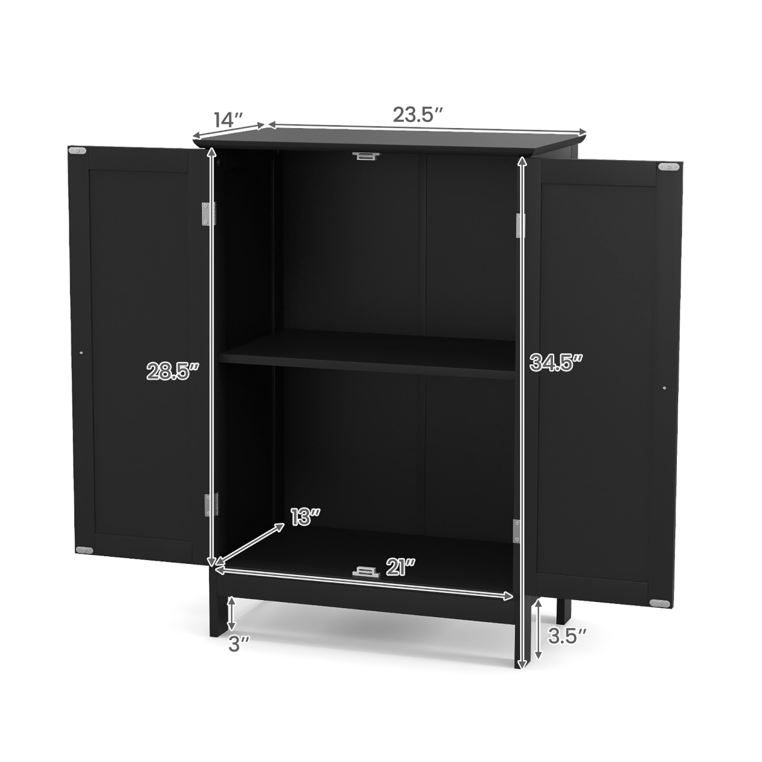 Gymax Bathroom Floor Storage Cabinet Double Door Kitchen Cupboard Shoe Cabinet Black