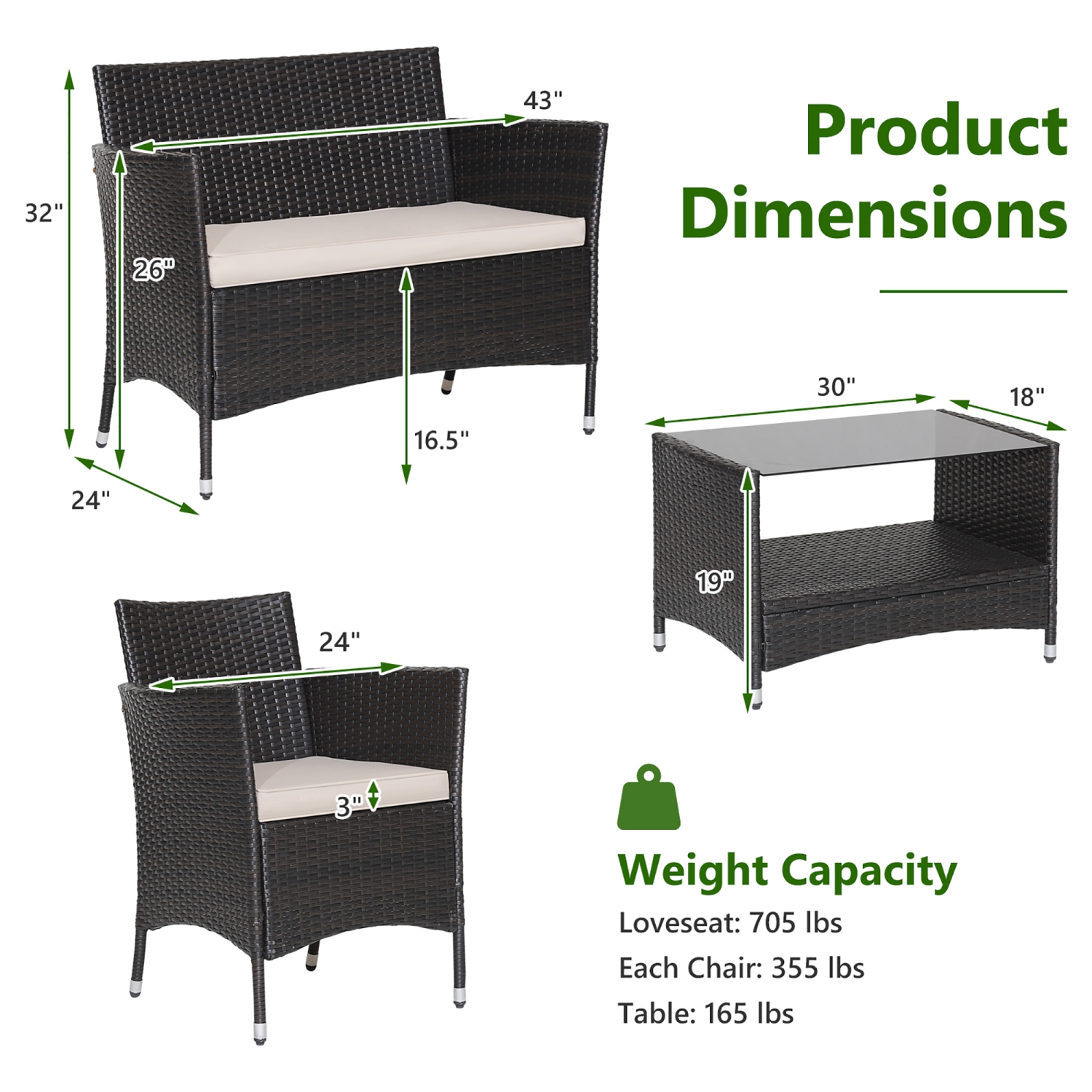 Gymax 4PCS Outdoor Sofa Set Patio Rattan Wicker Conversation Set w/ Coffee Table