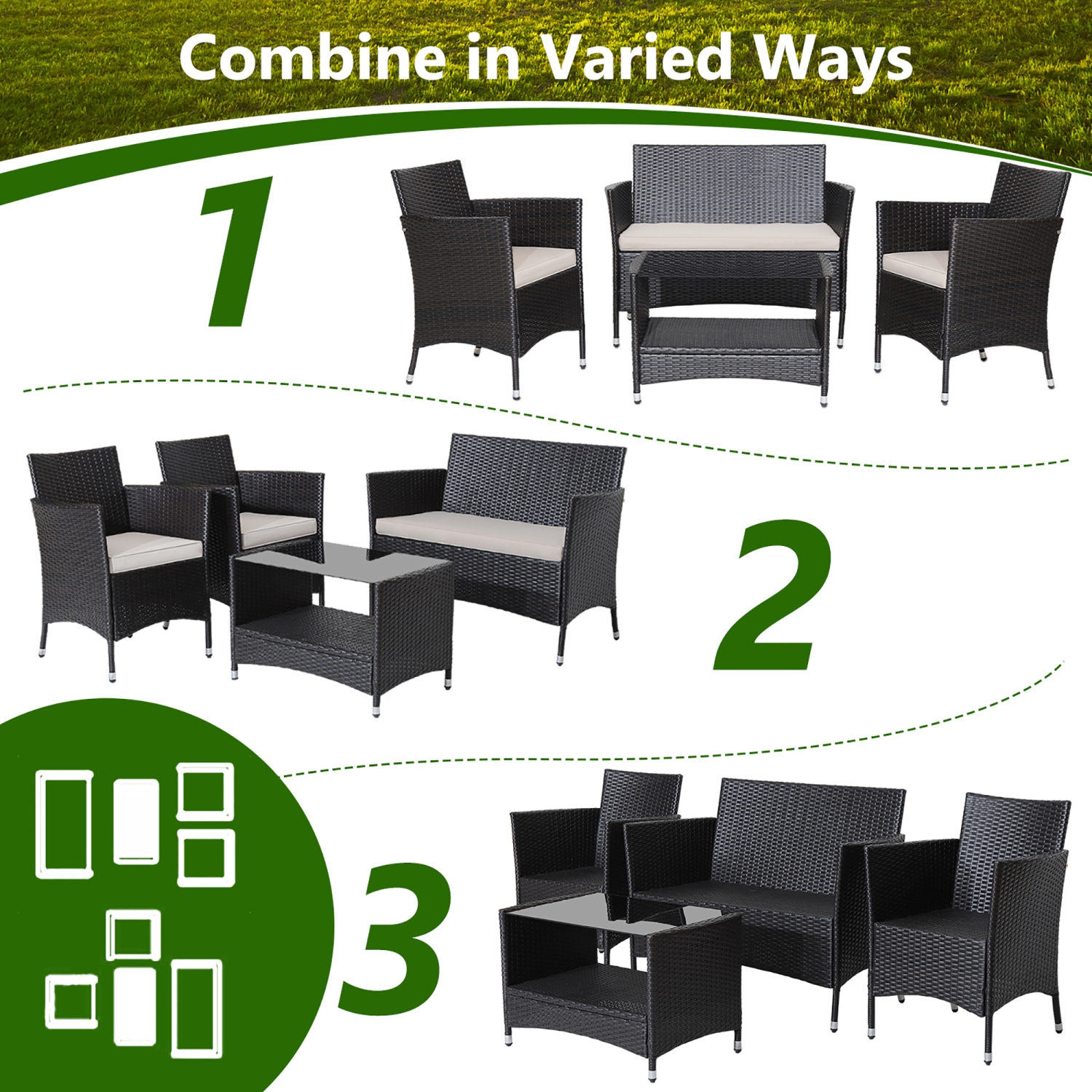 Gymax 4PCS Outdoor Sofa Set Patio Rattan Wicker Conversation Set w/ Coffee Table