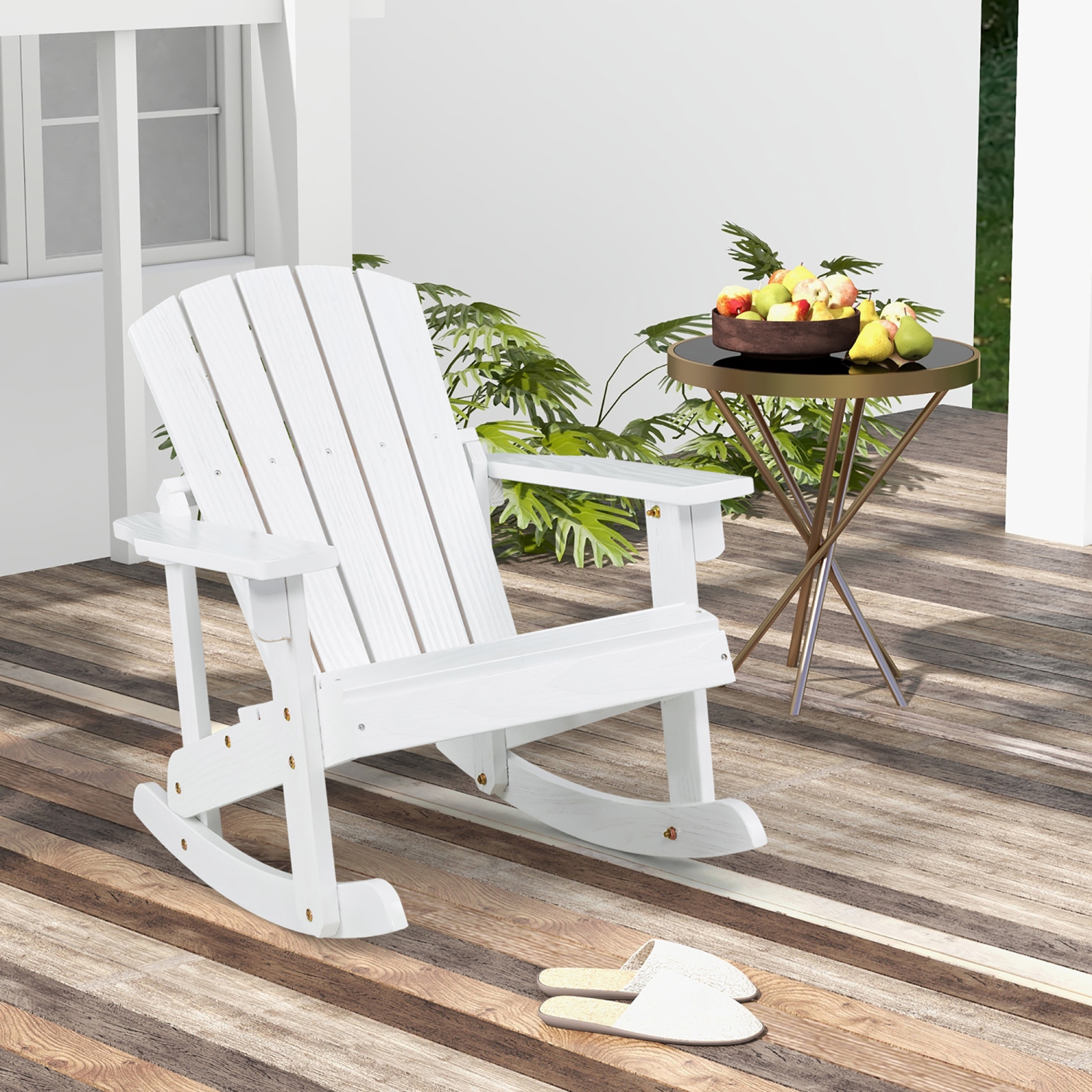 Gymax Kid Adirondack Rocking Chair Outdoor Solid Wood Slatted seat Backrest