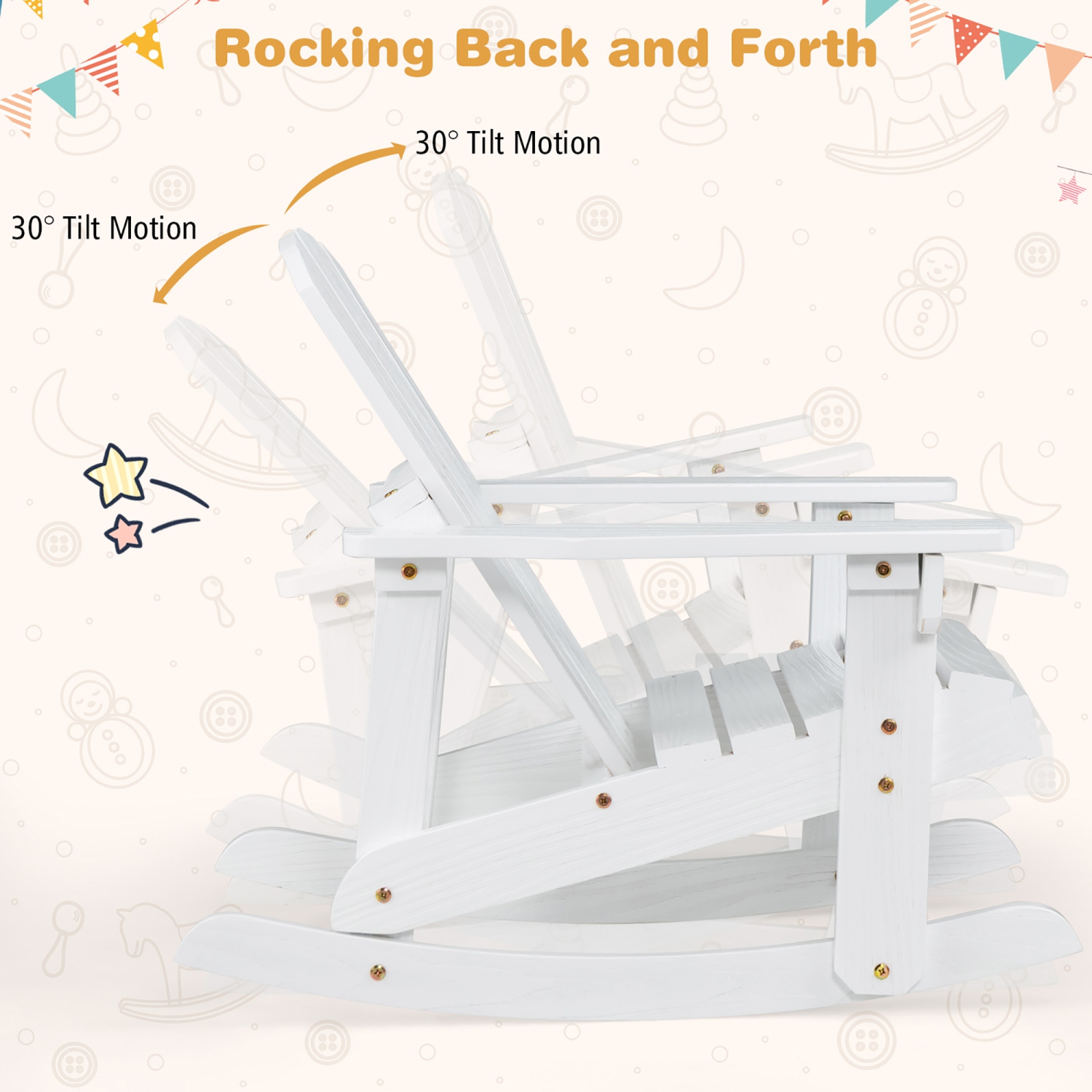 Gymax Kid Adirondack Rocking Chair Outdoor Solid Wood Slatted seat Backrest