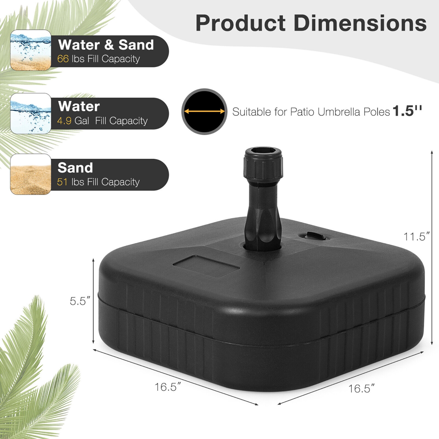 Gymax Patio Fillable Umbrella Base Stand Holder 1.5'' Water&Sand Filled Weighted Market