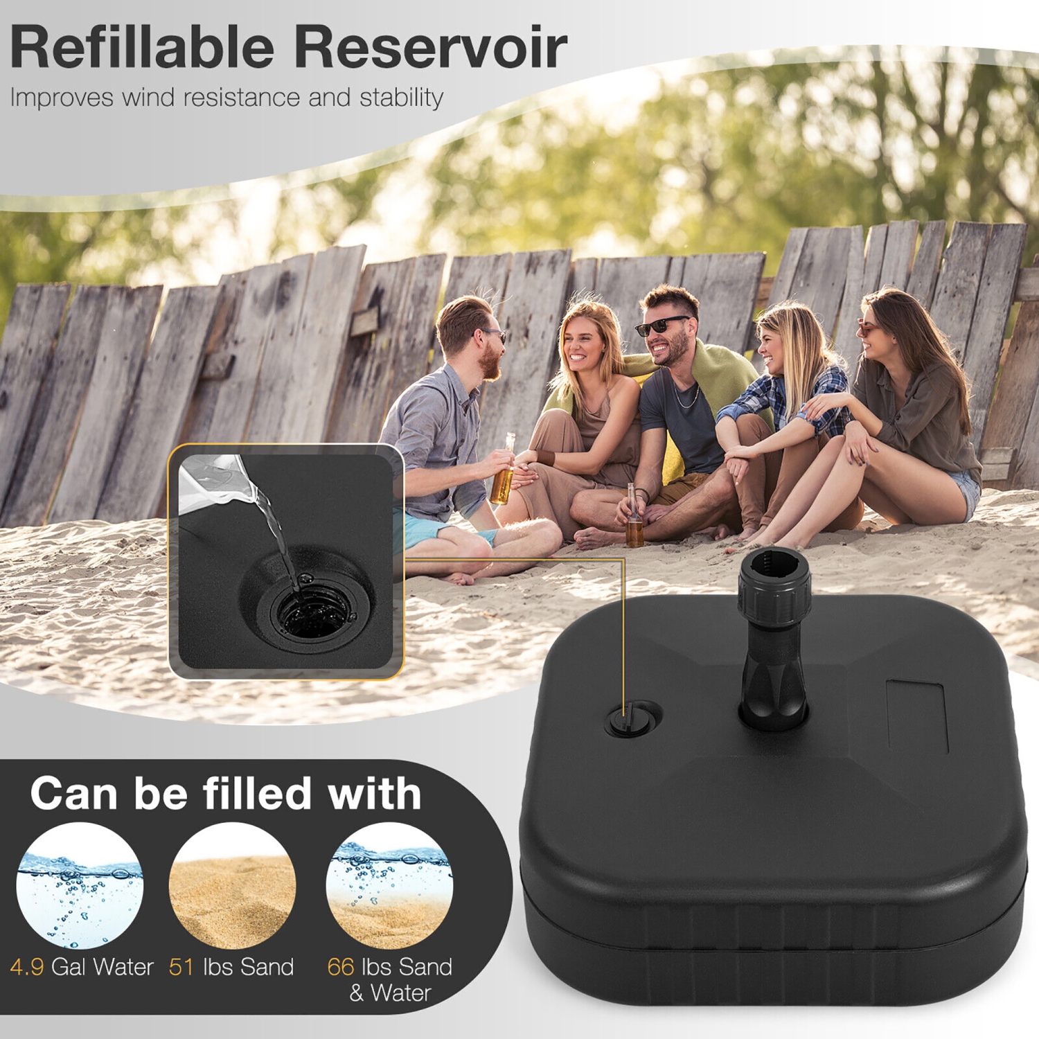 Gymax Patio Fillable Umbrella Base Stand Holder 1.5'' Water&Sand Filled Weighted Market