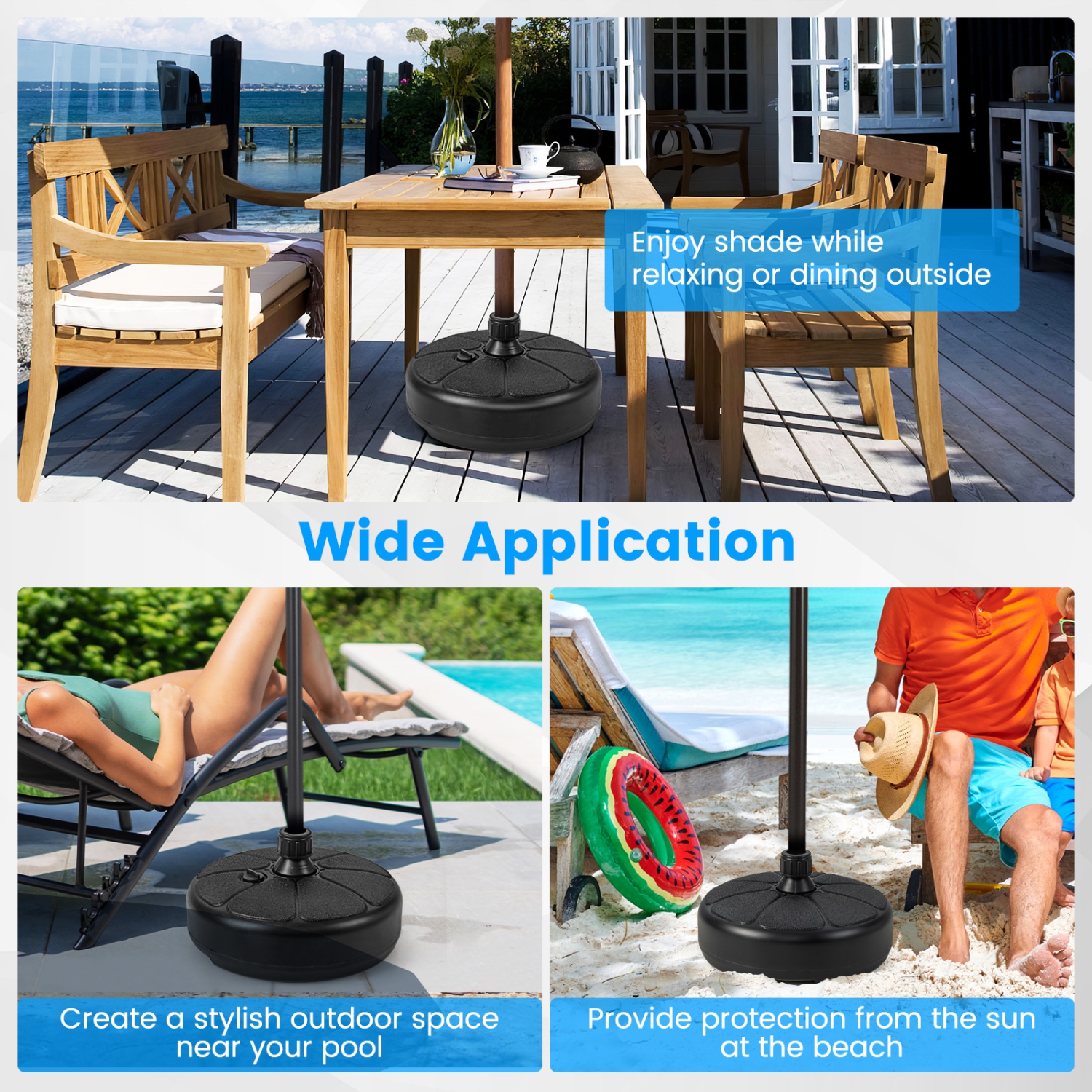 Gymax 40 LBS Patio Umbrella Base Round 14.5 Inches Water Sand Fillable Umbrella Stand