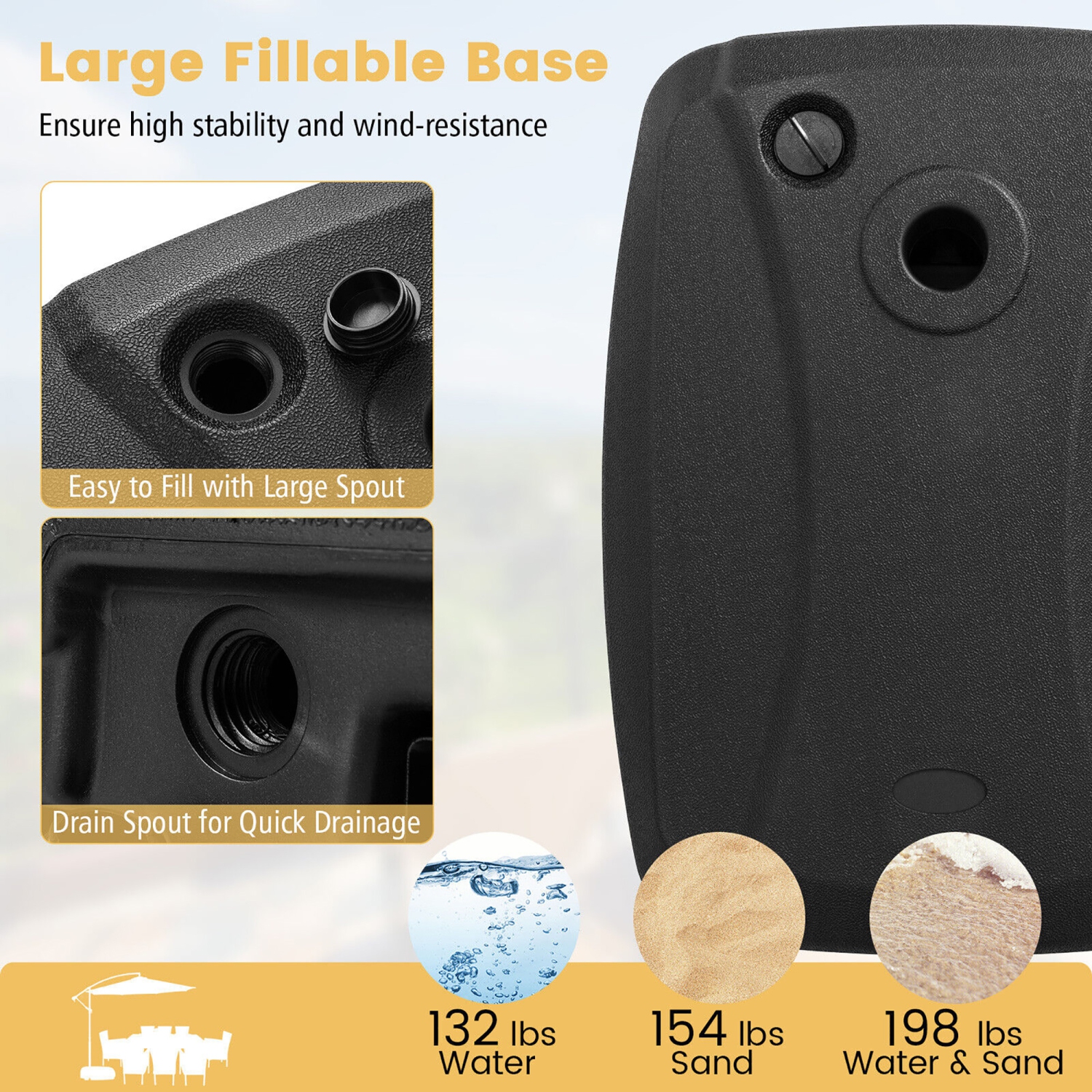 Gymax Patio Cantilever Offset Umbrella Base Stand Heavy Duty Cross Base Wheels Outdoor