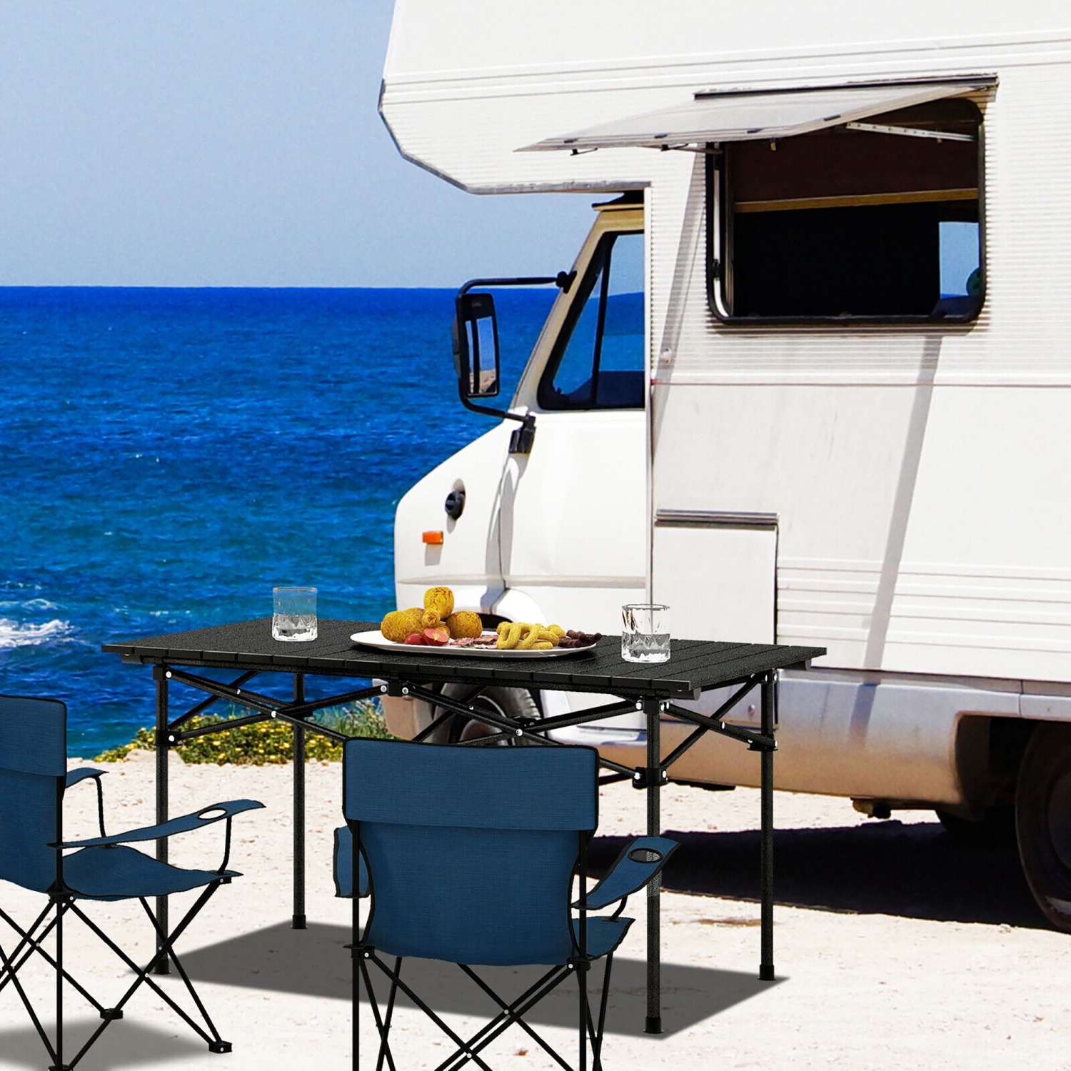 Gymax Aluminum Camping Table for 4-6 People Folding Picnic Table w/ Carry Bag