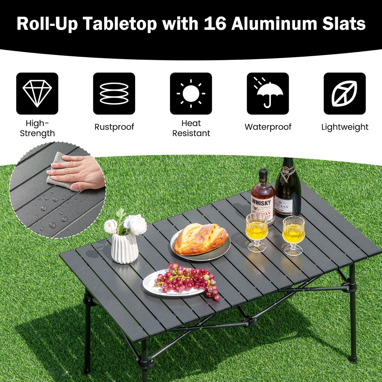 Gymax Aluminum Camping Table for 4-6 People Folding Picnic Table w/ Carry Bag