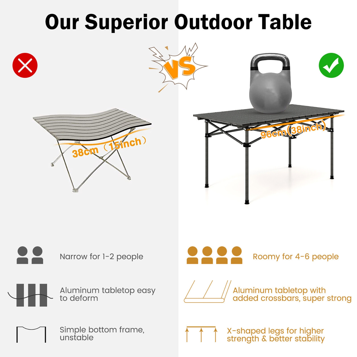 Gymax Aluminum Camping Table for 4-6 People Folding Picnic Table w/ Carry Bag