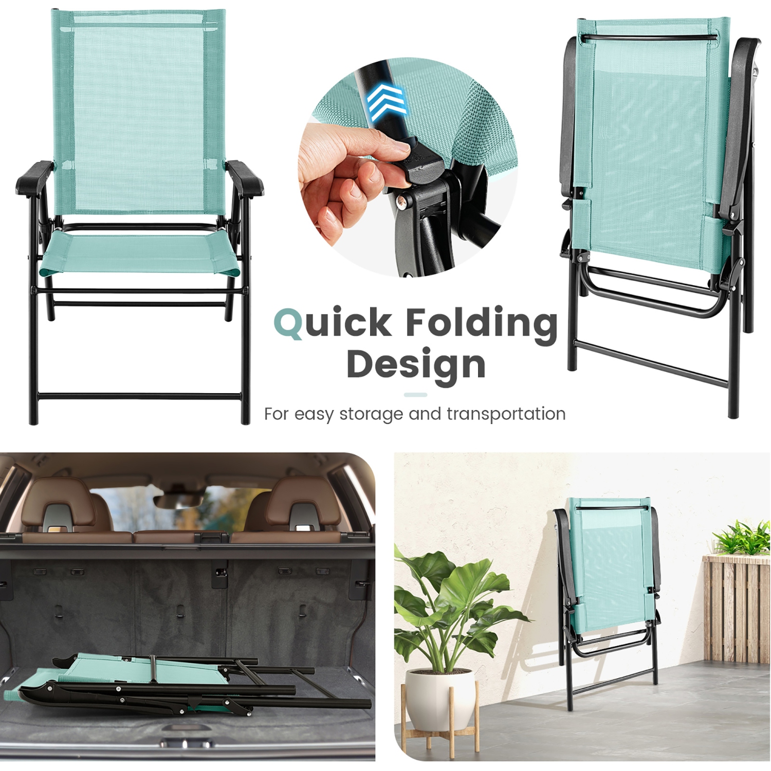 Gymax Set of 4 Patio Folding Chairs Outdoor Portable Pack Lawn Chairs w/ Armrests