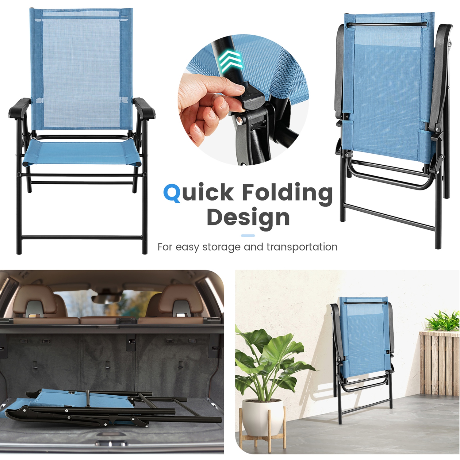 Gymax Set of 4 Patio Folding Chairs Outdoor Portable Pack Lawn Chairs w/ Armrests