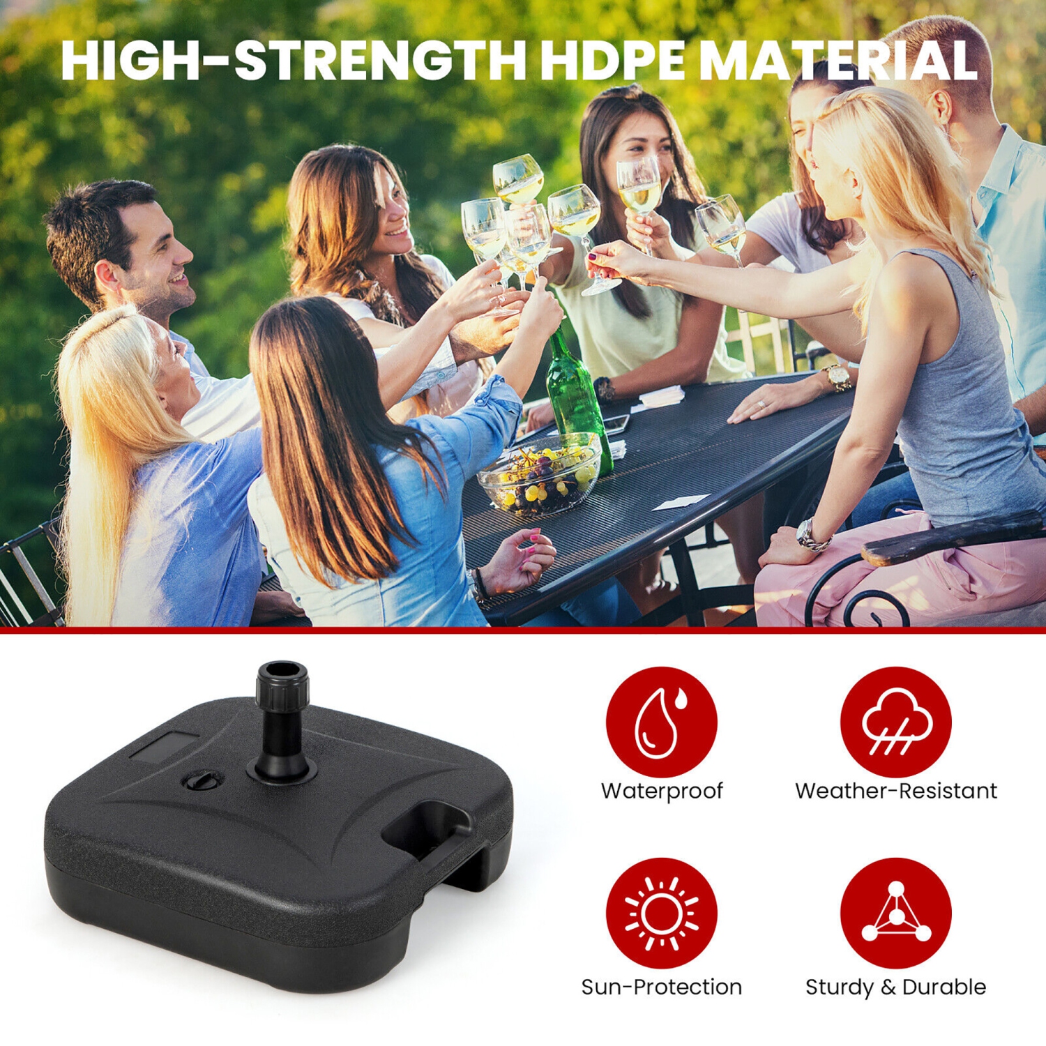 Gymax Patio Fillable Umbrella Base Stand Water & Sand Filled Weighted Market Pole 1.5''