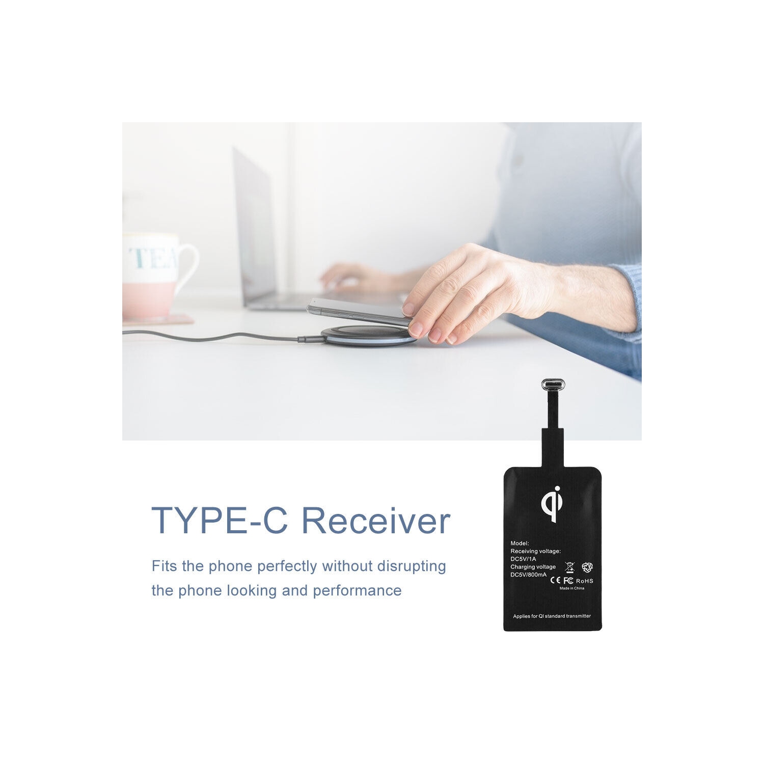 Récepteur de chargement sans fil Qi USB-C de type C pour téléphone Android USB 3,1