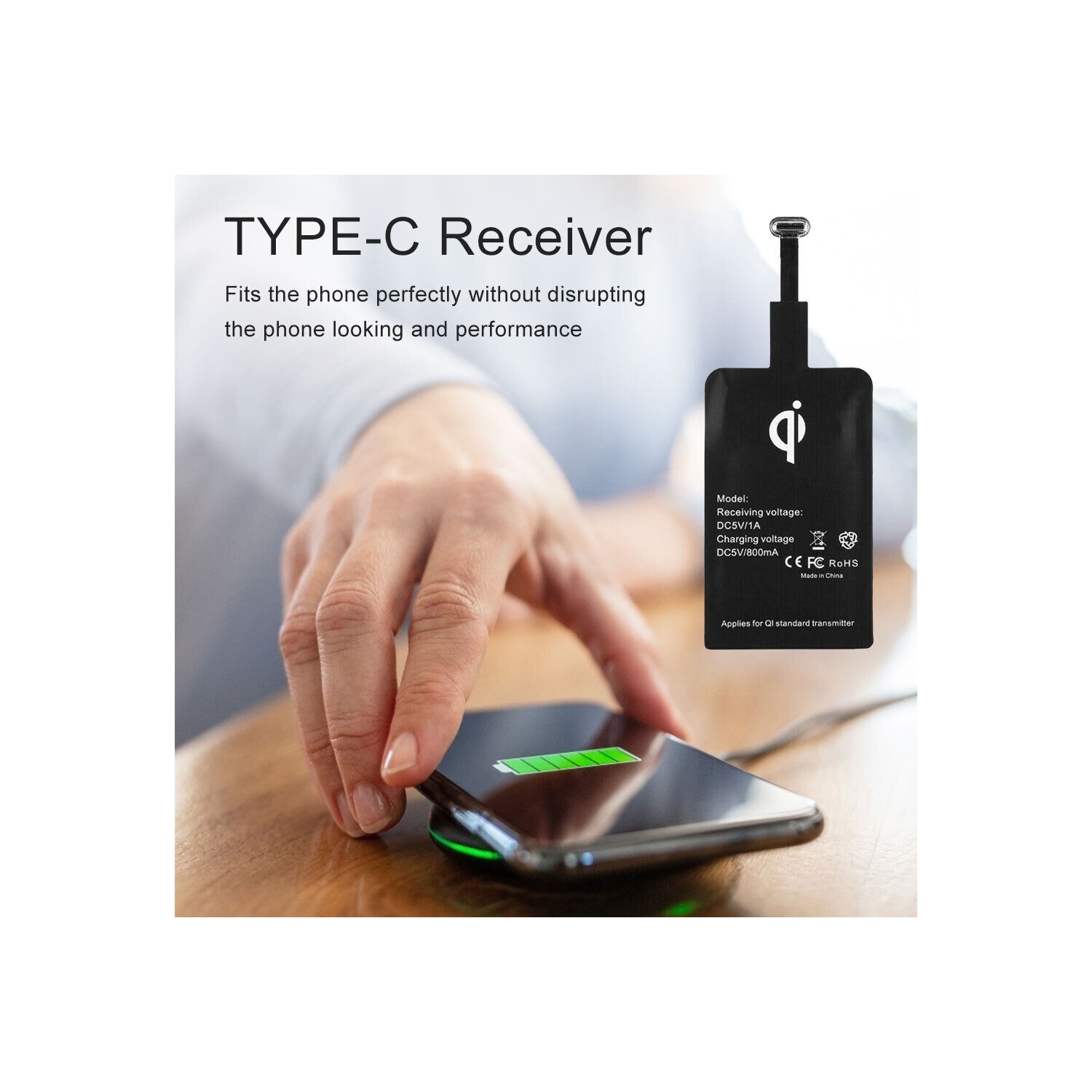 Récepteur de chargement sans fil Qi USB-C de type C pour téléphone Android USB 3,1