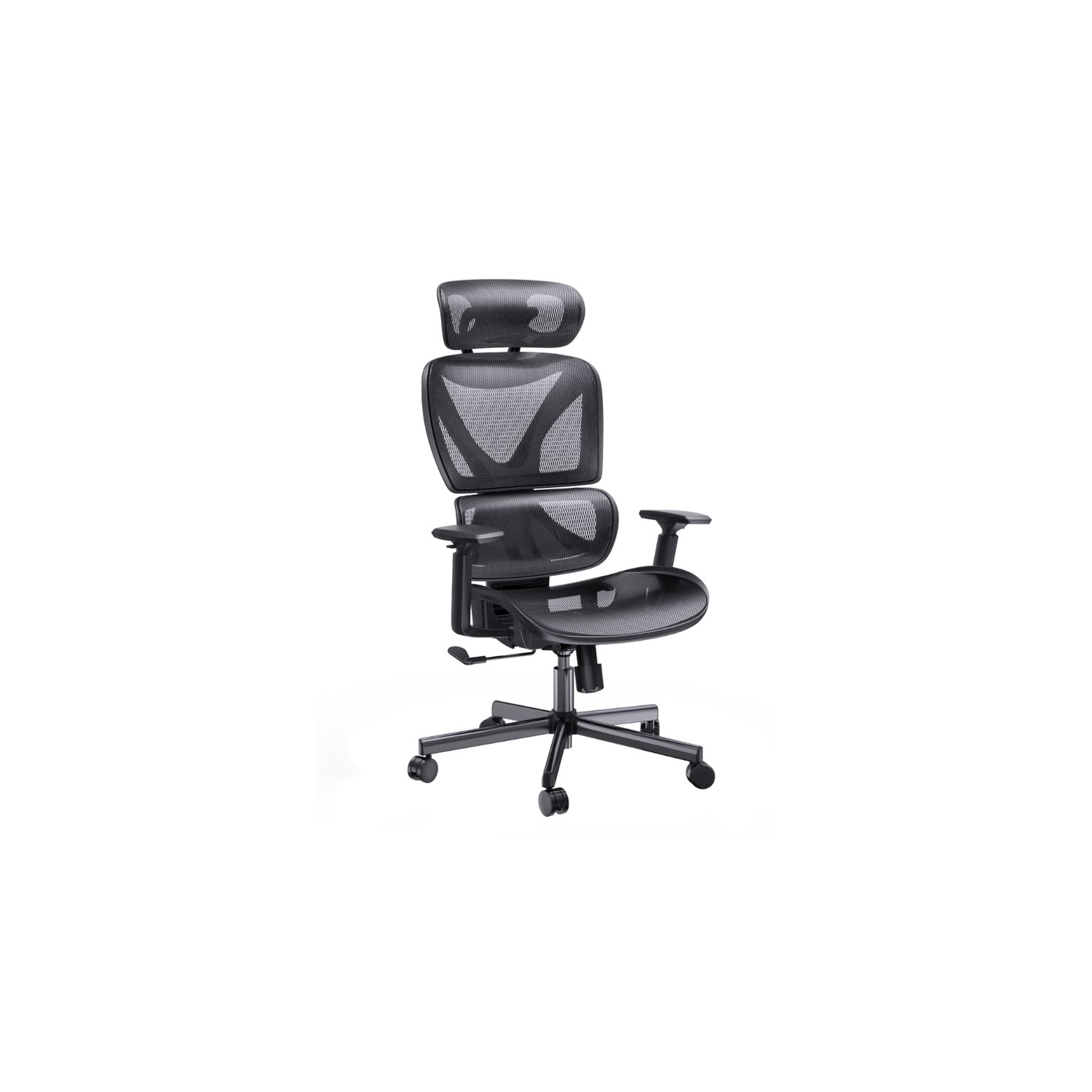Huanuo Ergonomic Mesh Office Computer Chair with Adaptive High Back, Adjustable 3D Armrest, Partitioned Lumbar Support & Adjustable Headrest - Black