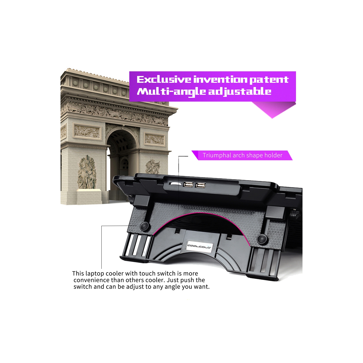 navor Laptop Cooling Pad with Quiet Fans for 10”-15.6” Laptop/Notebook, Cooling Mat Stable Stand, Adjustable Height, with USB Interface for Desk/Lap