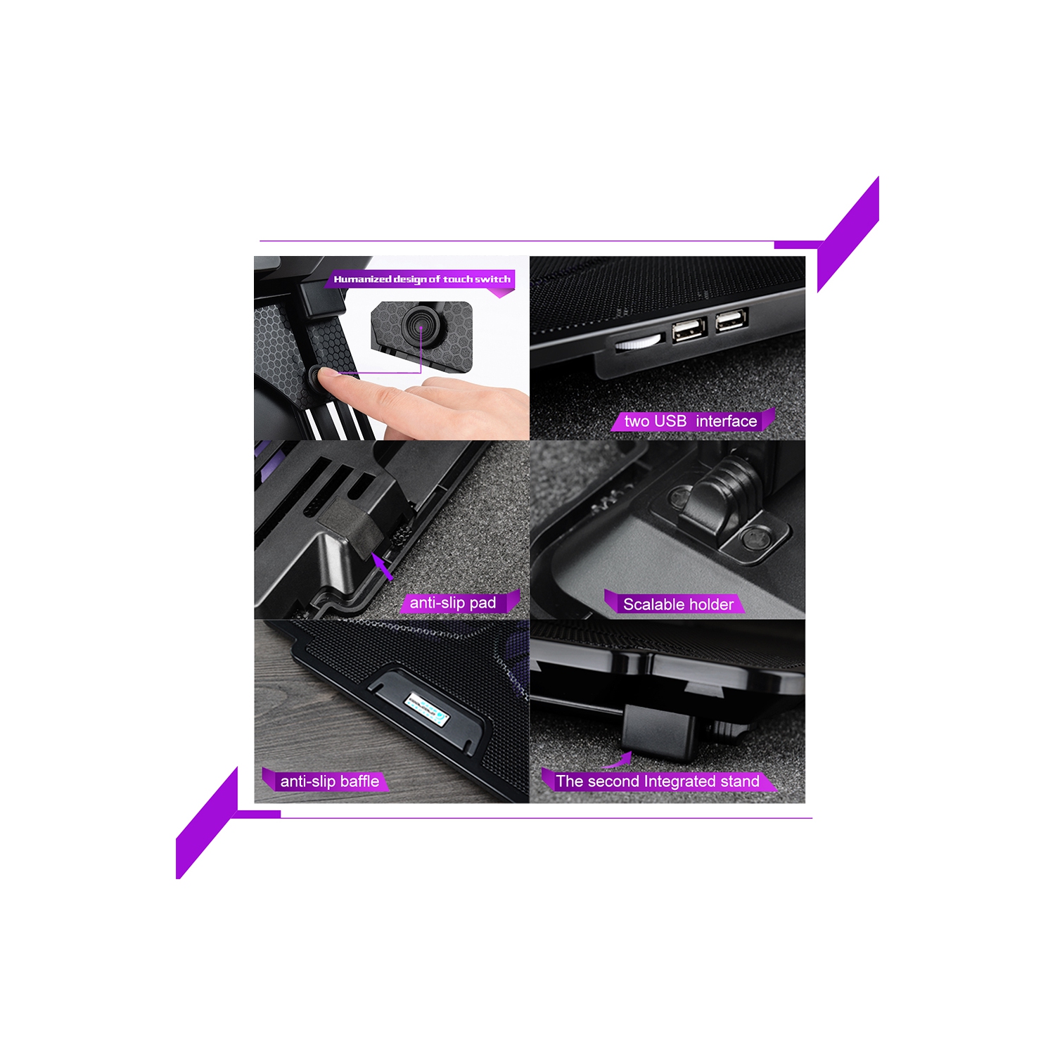 navor Laptop Cooling Pad with Quiet Fans for 10”-15.6” Laptop/Notebook, Cooling Mat Stable Stand, Adjustable Height, with USB Interface for Desk/Lap