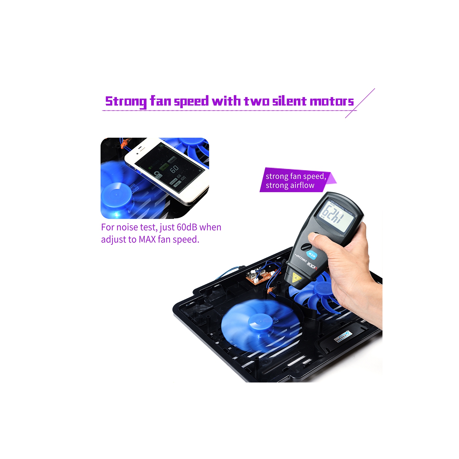 navor Laptop Cooling Pad with Quiet Fans for 10”-15.6” Laptop/Notebook, Cooling Mat Stable Stand, Adjustable Height, with USB Interface for Desk/Lap