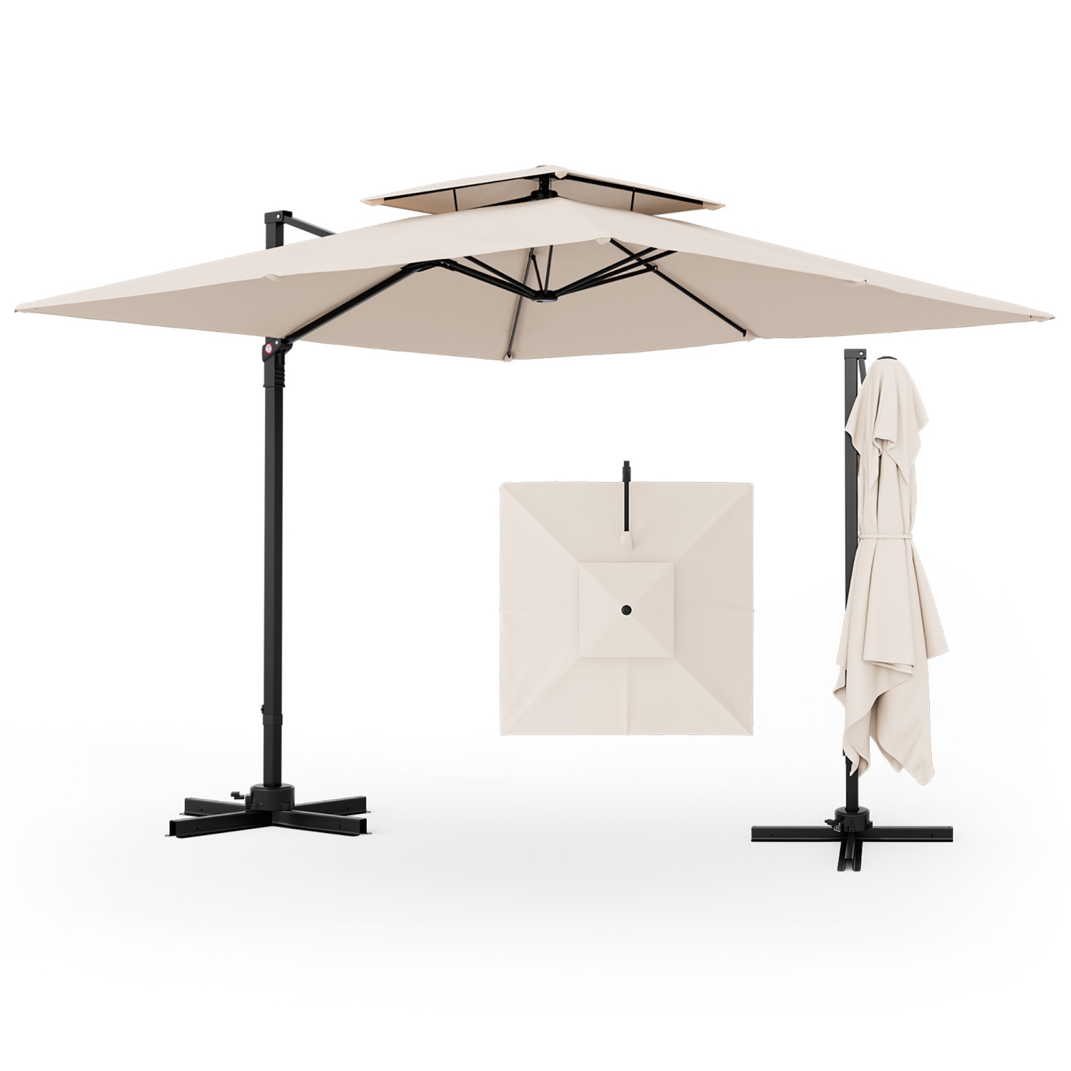 Gymax Patio 9.5FT Square Cantilever Offset Umbrella Double Vented 360° Heavy Duty