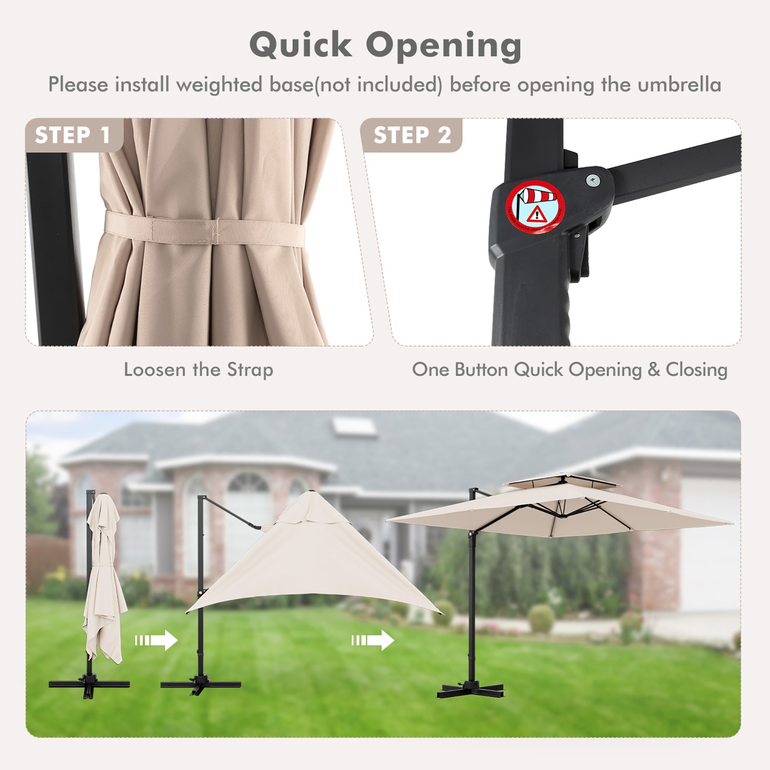 Gymax Patio 9.5FT Square Cantilever Offset Umbrella Double Vented 360° Heavy Duty