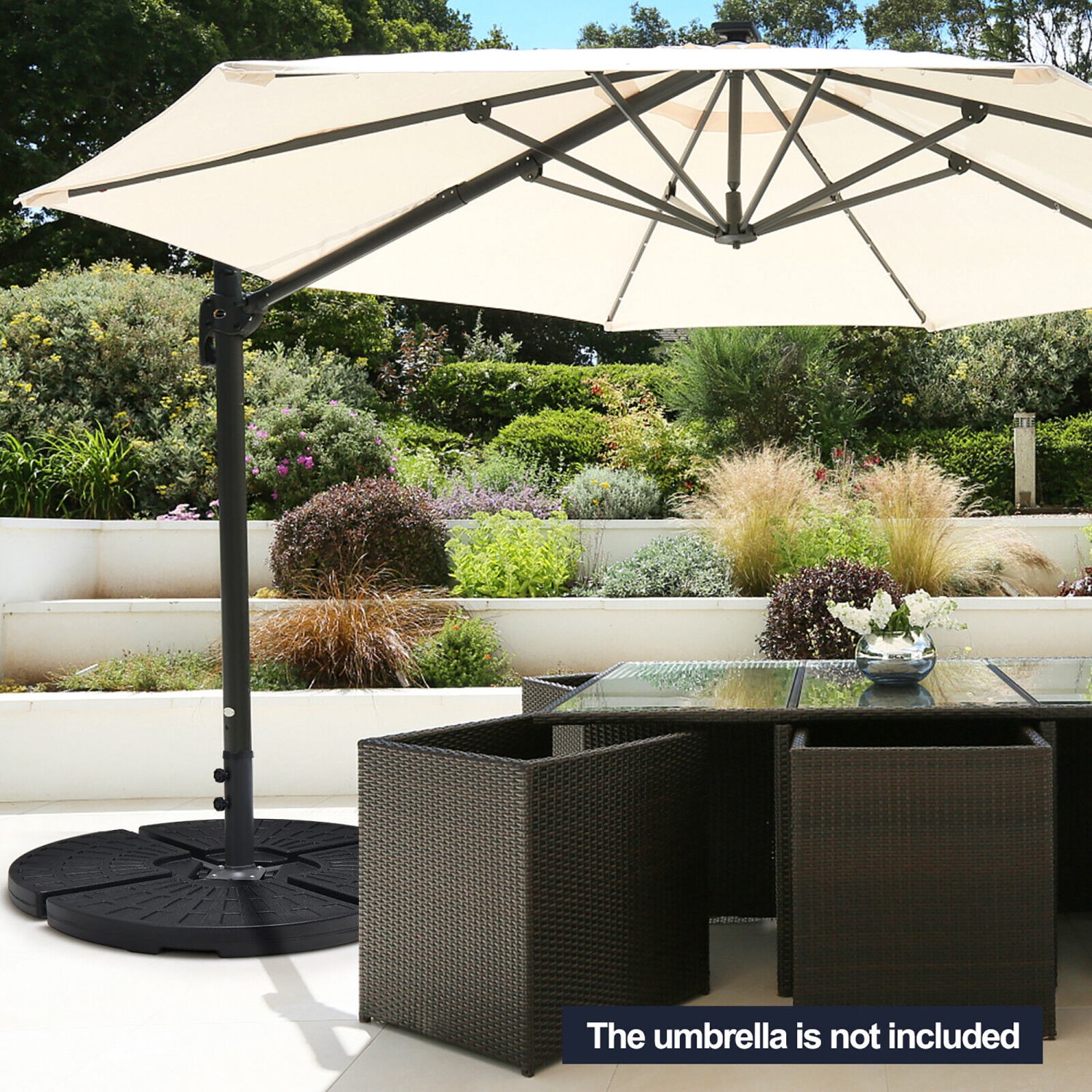 Gymax Patio 4PCS 185lbs Heavy Duty Cantilever Offset Umbrella Base Stand Water Outdoor