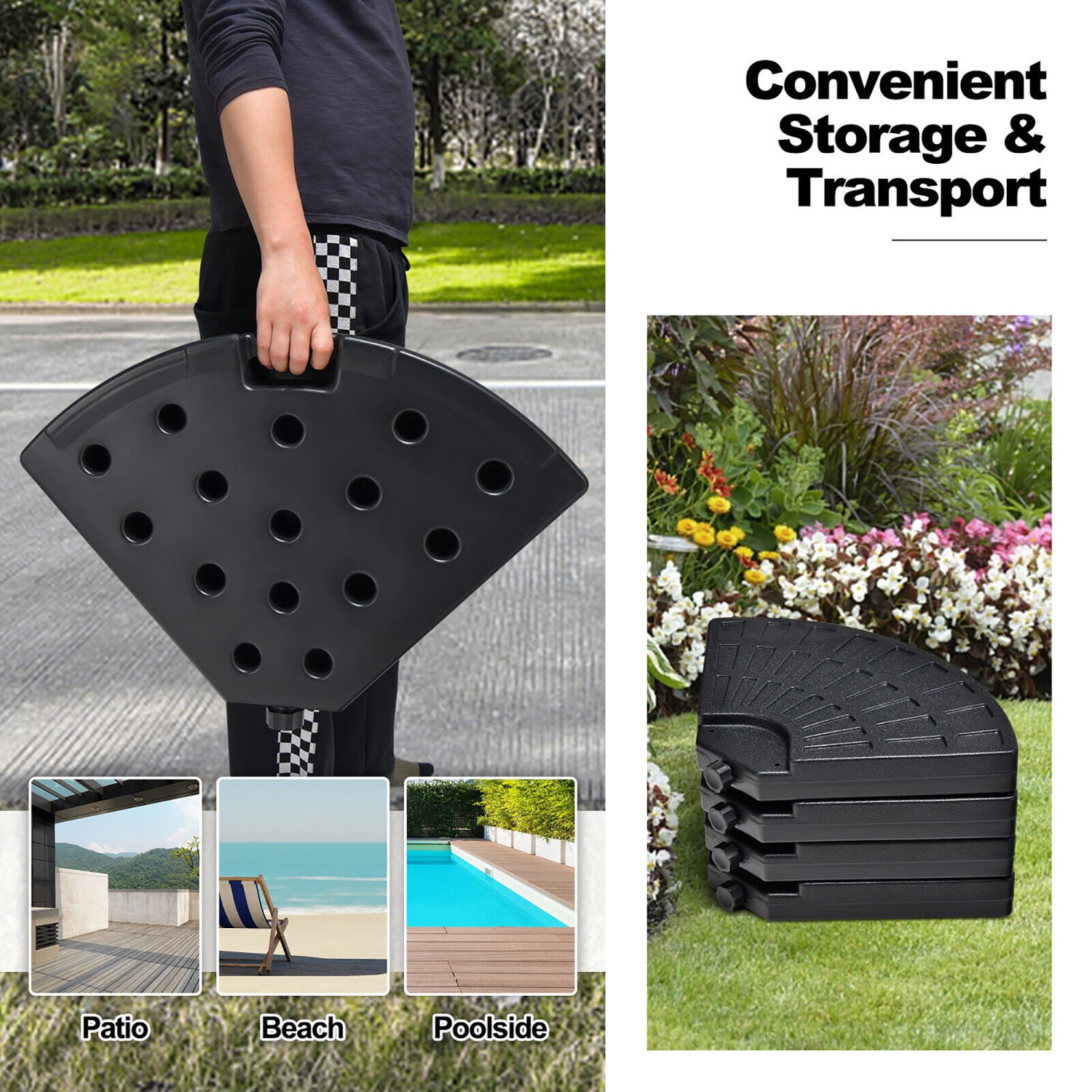 Gymax Patio 4PCS 185lbs Heavy Duty Cantilever Offset Umbrella Base Stand Water Outdoor