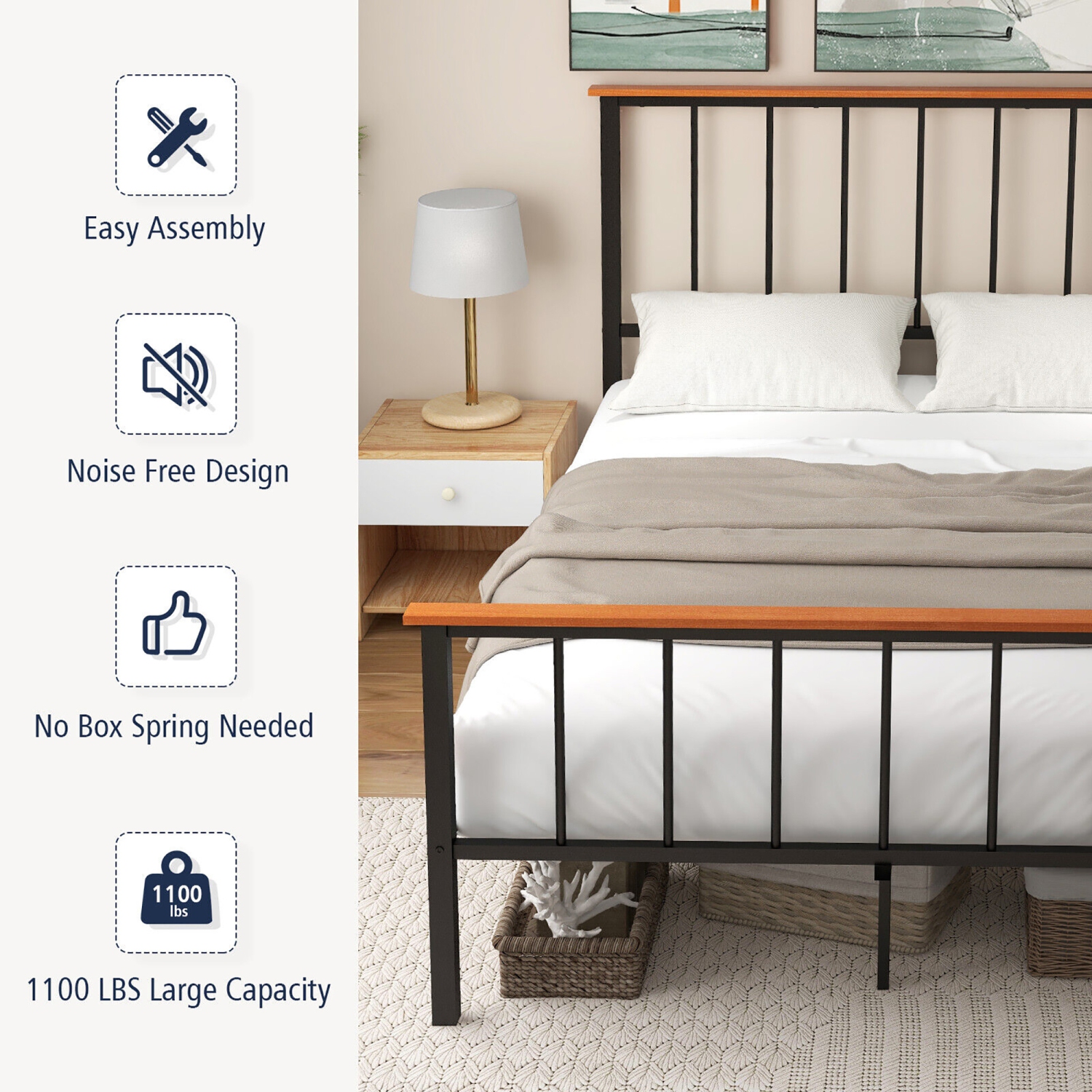 Gymax Full/Queen Size Metal Platform Bed Frame Mattress Foundation with Headboard Industrial