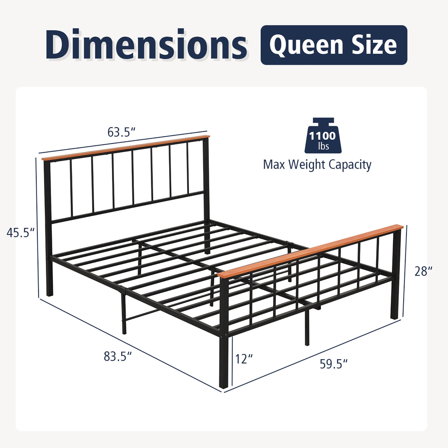Gymax Full/Queen Size Metal Platform Bed Frame Mattress Foundation with Headboard Industrial