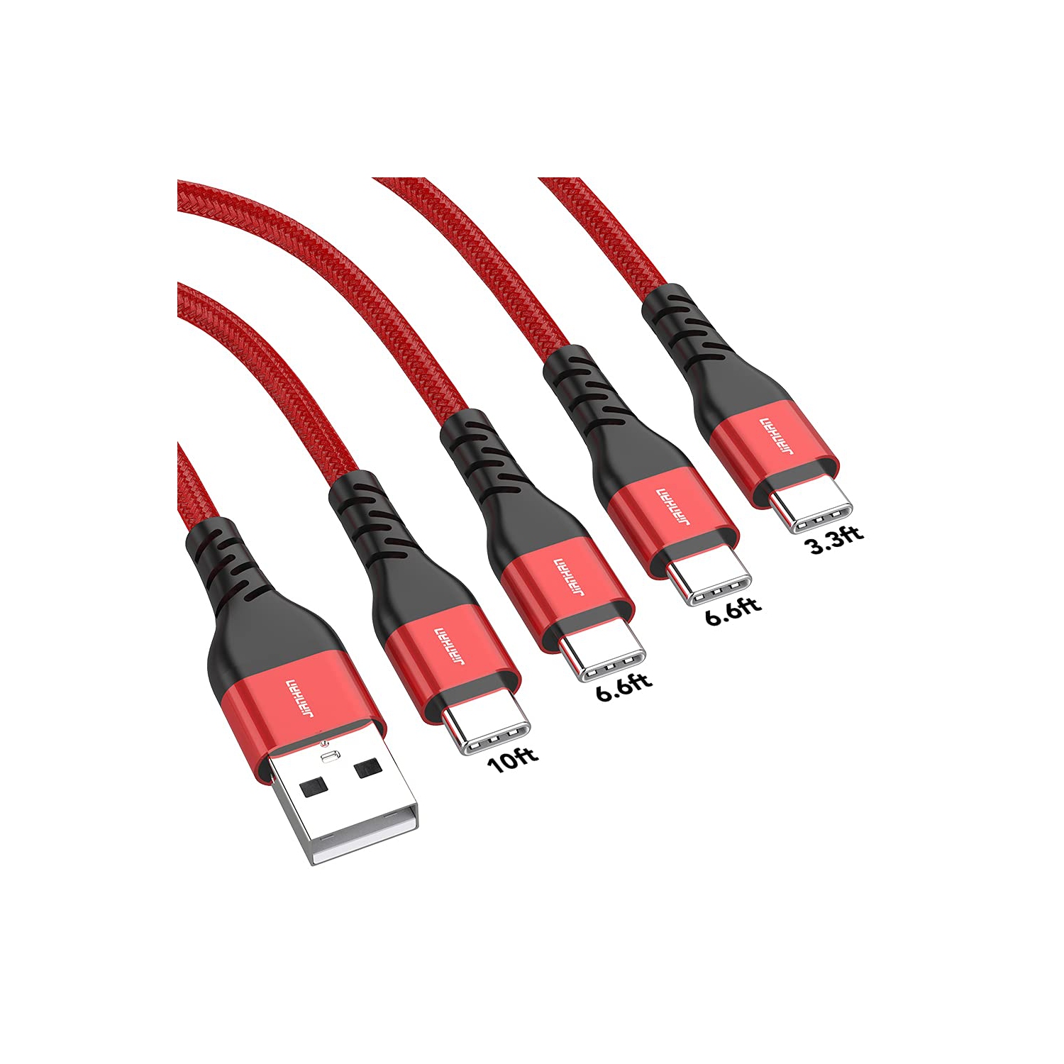 USB C Cable, 4 Pack (3.3ft+6.6ft+6.6ft+10ft) 3.1A QC3.0 Fast