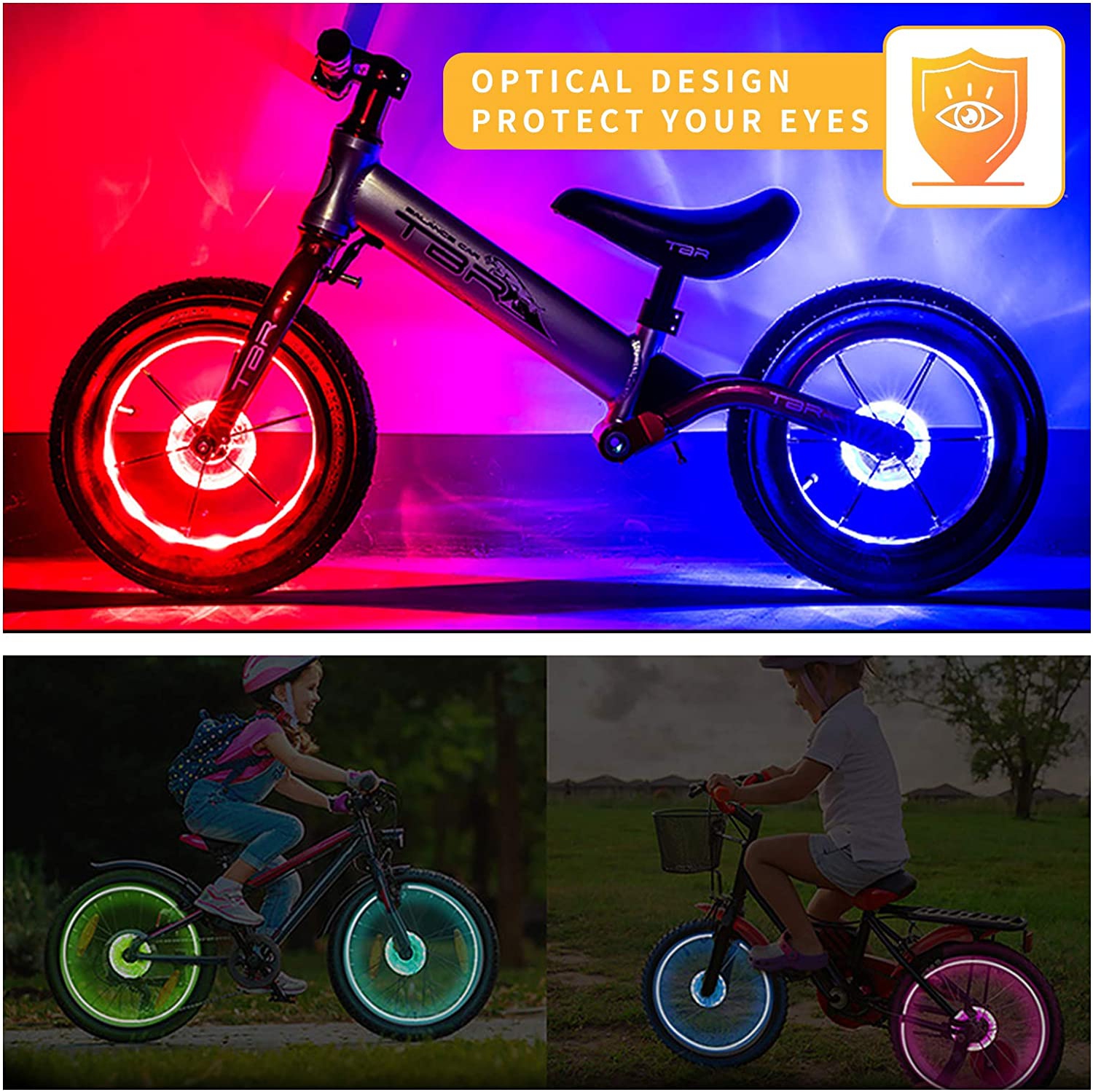 LED vélo roue lumière vélo avant moyeu arrière a parlé une lampe avec 7  couleurs 18 Modes Rechargeable enfants Balance vélo lumière