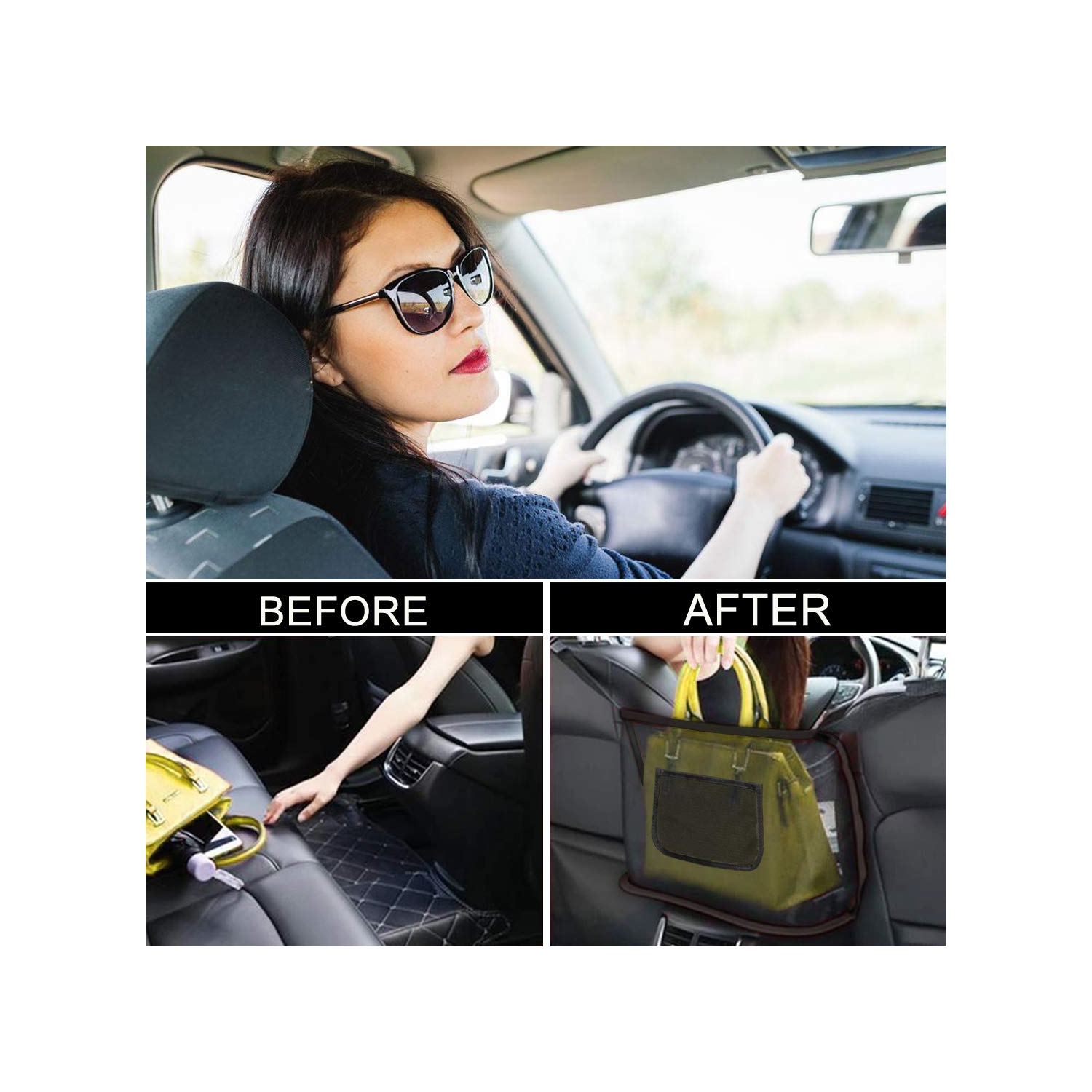 Pochette pour filet d'auto porte-sac à main, porte-sac à main pour l'auto, pochette de rangement en filet pour l'auto, rangement avant pour les