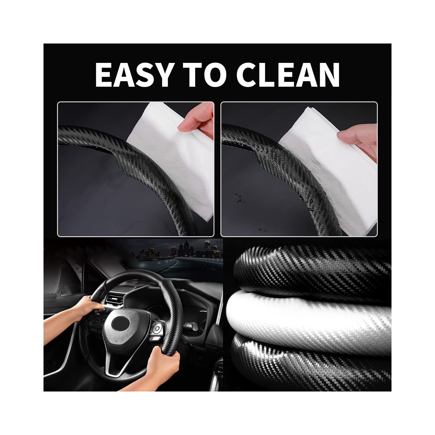 Carbon Fiber Steering Wheel Cover for Tesla Model 3 2017-2023/ Model Y 2020-2023, Car Steer Wheel Cover Protector Anti-Slip Interior Tesla Accessories