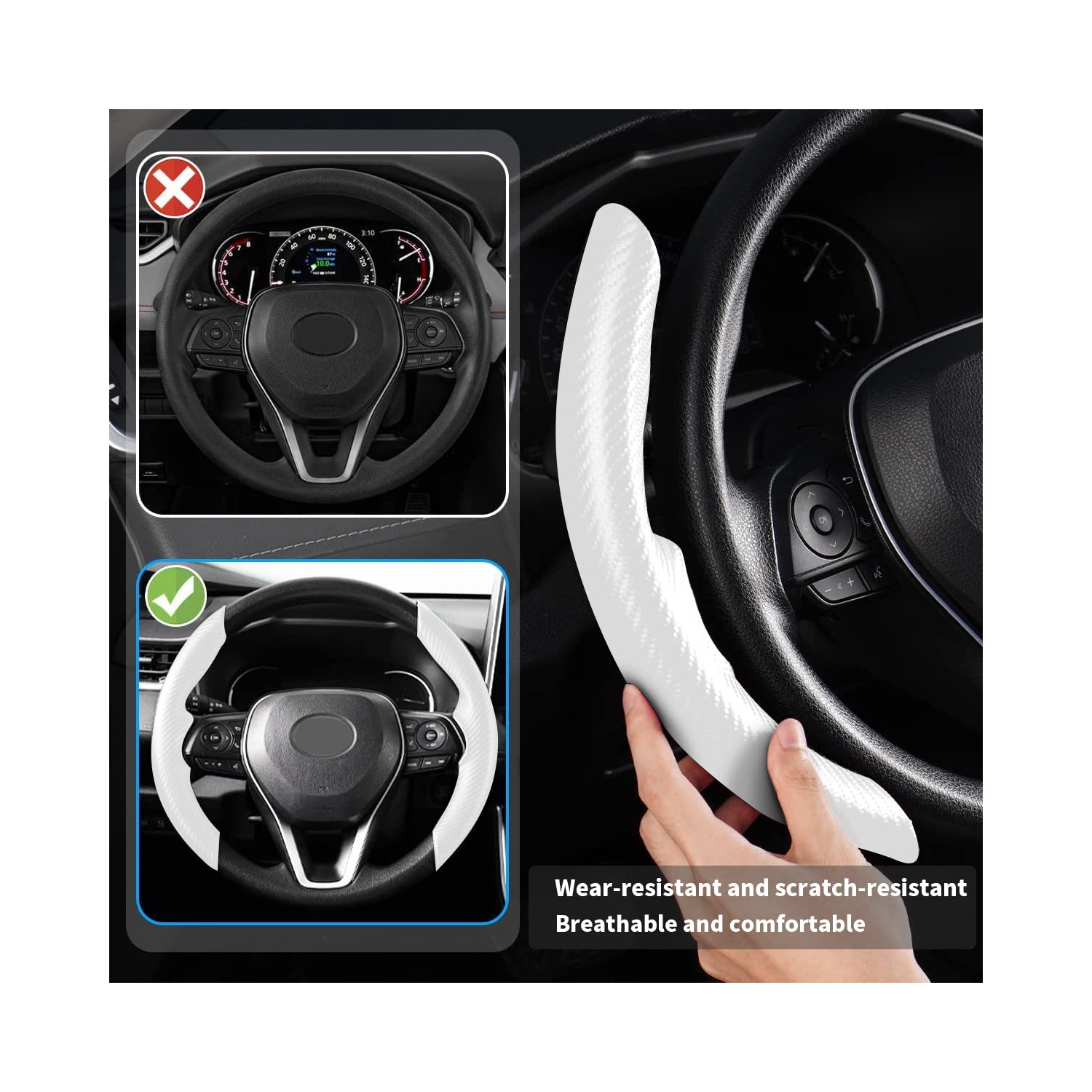 Carbon Fiber Steering Wheel Cover for Tesla Model 3 2017-2023/ Model Y 2020-2023, Car Steer Wheel Cover Protector Anti-Slip Interior Tesla Accessories