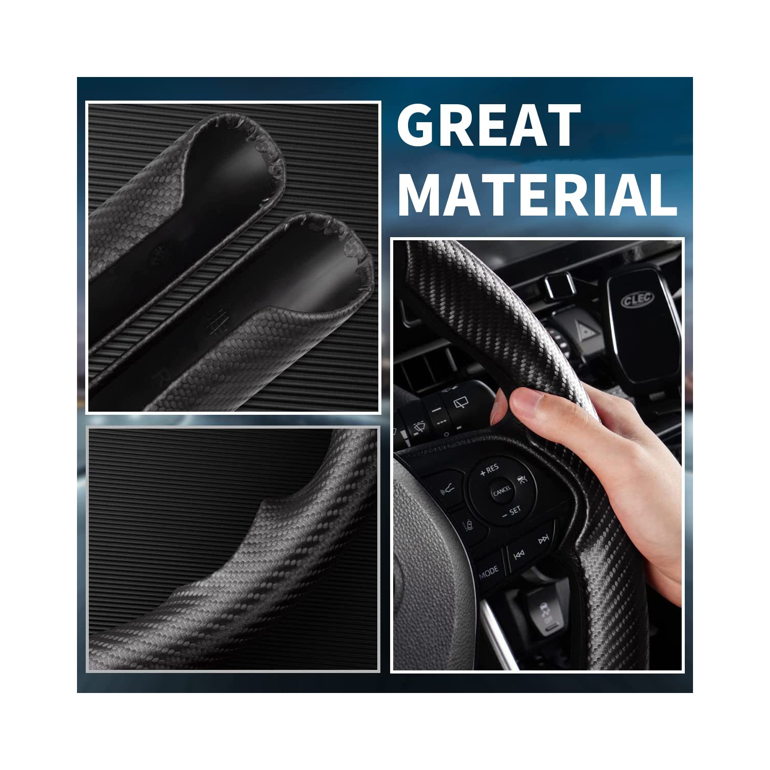 Carbon Fiber Steering Wheel Cover for Tesla Model 3 2017-2023/ Model Y 2020-2023, Car Steer Wheel Cover Protector Anti-Slip Interior Tesla Accessories