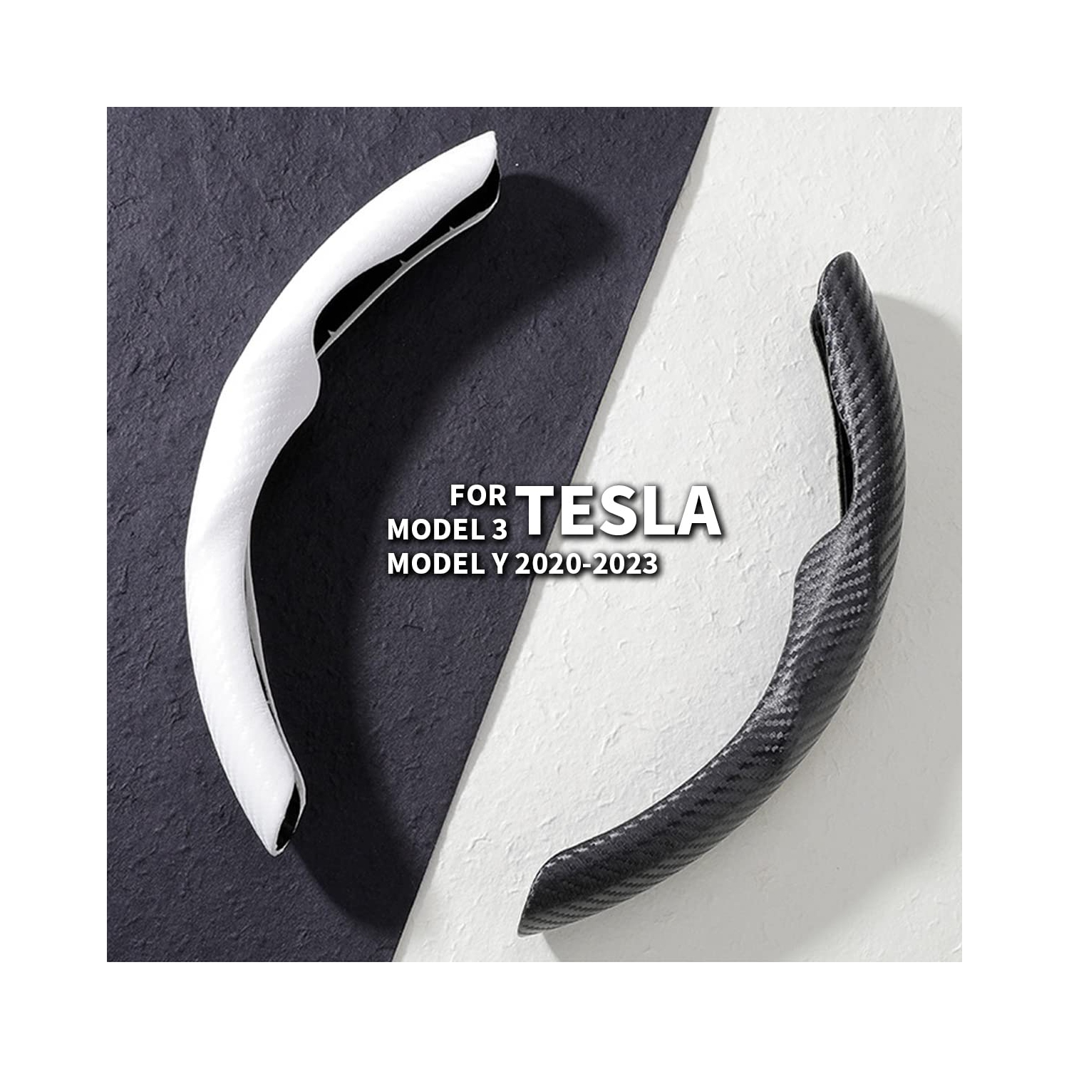 Carbon Fiber Steering Wheel Cover for Tesla Model 3 2017-2023/ Model Y 2020-2023, Car Steer Wheel Cover Protector Anti-Slip Interior Tesla Accessories