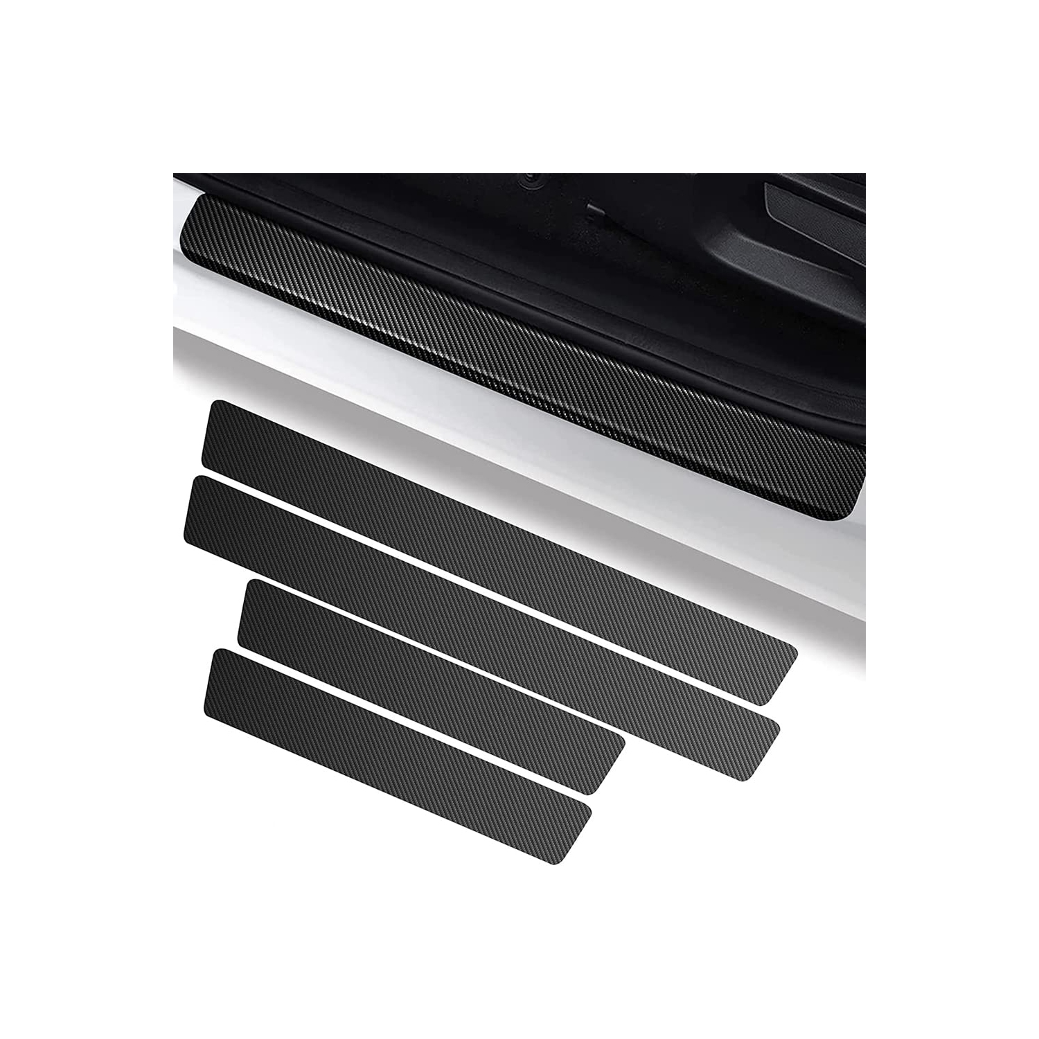 4PCS Car Door Sill Protector, Carbon Fiber Car Door Step Threshold Protective Covers, Door Sill Scuff Plate Cover