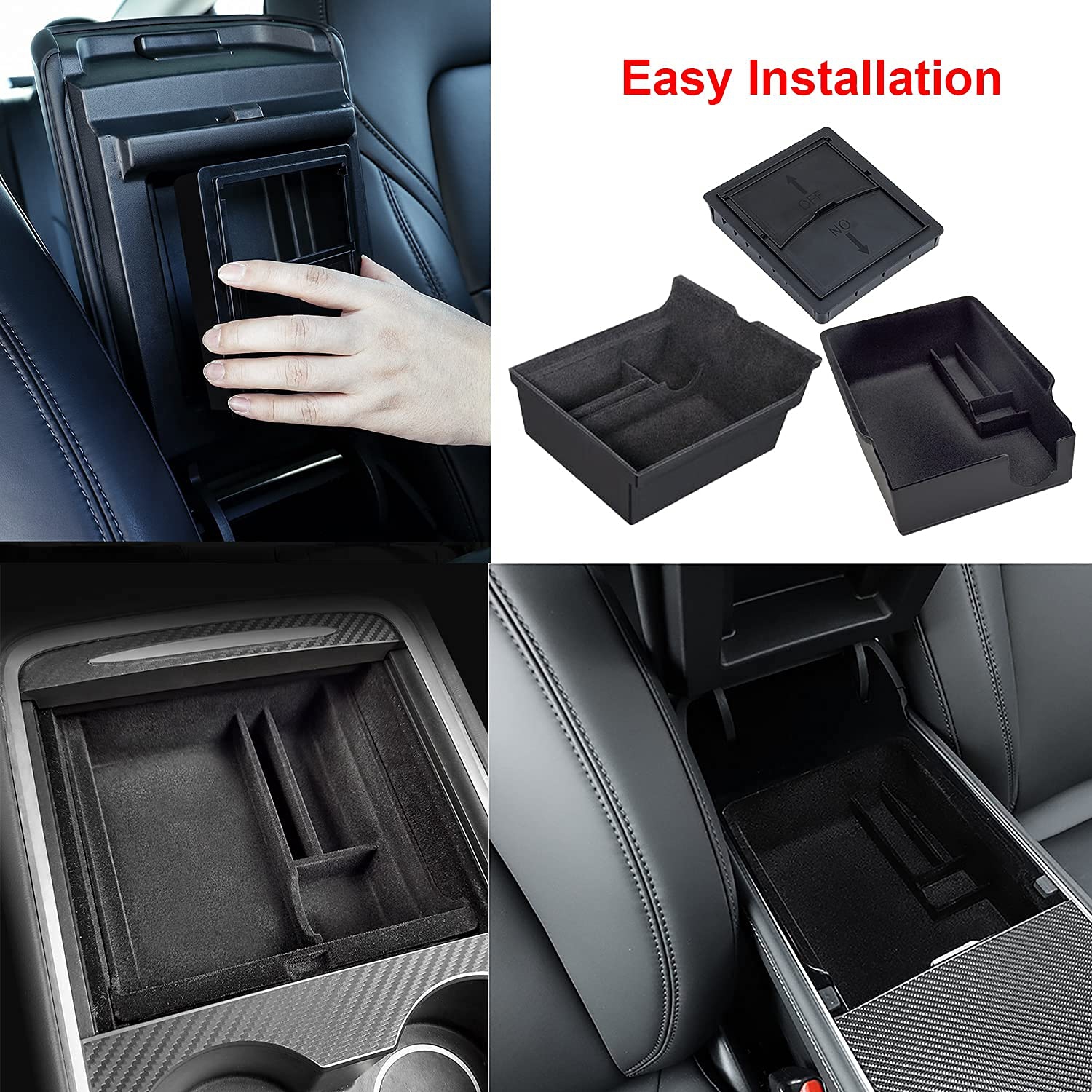 3PCS Center Console Organizer Tray Fit for Latest 2023 2022 2021 Upgrade  Tesla Model 3/Y Armrest Hidden Cubby Drawer Storage Box with Coin and