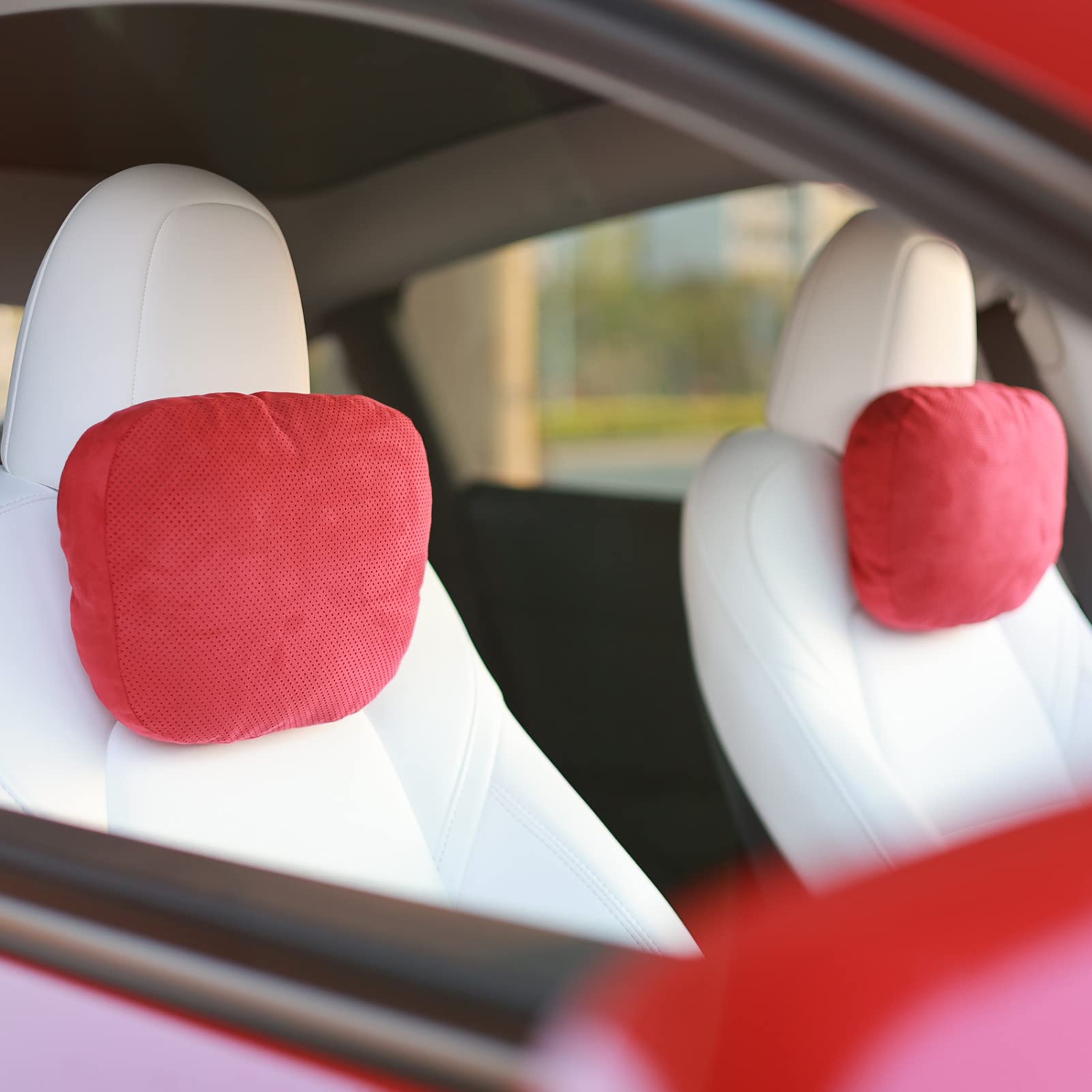 Coussin cervical de voiture 2pcs pour Tesla Model S/3/X/y Accessoires  Support de cou coussin de siège Tesla coussin d'appui-tête 2016-2023 Rouge