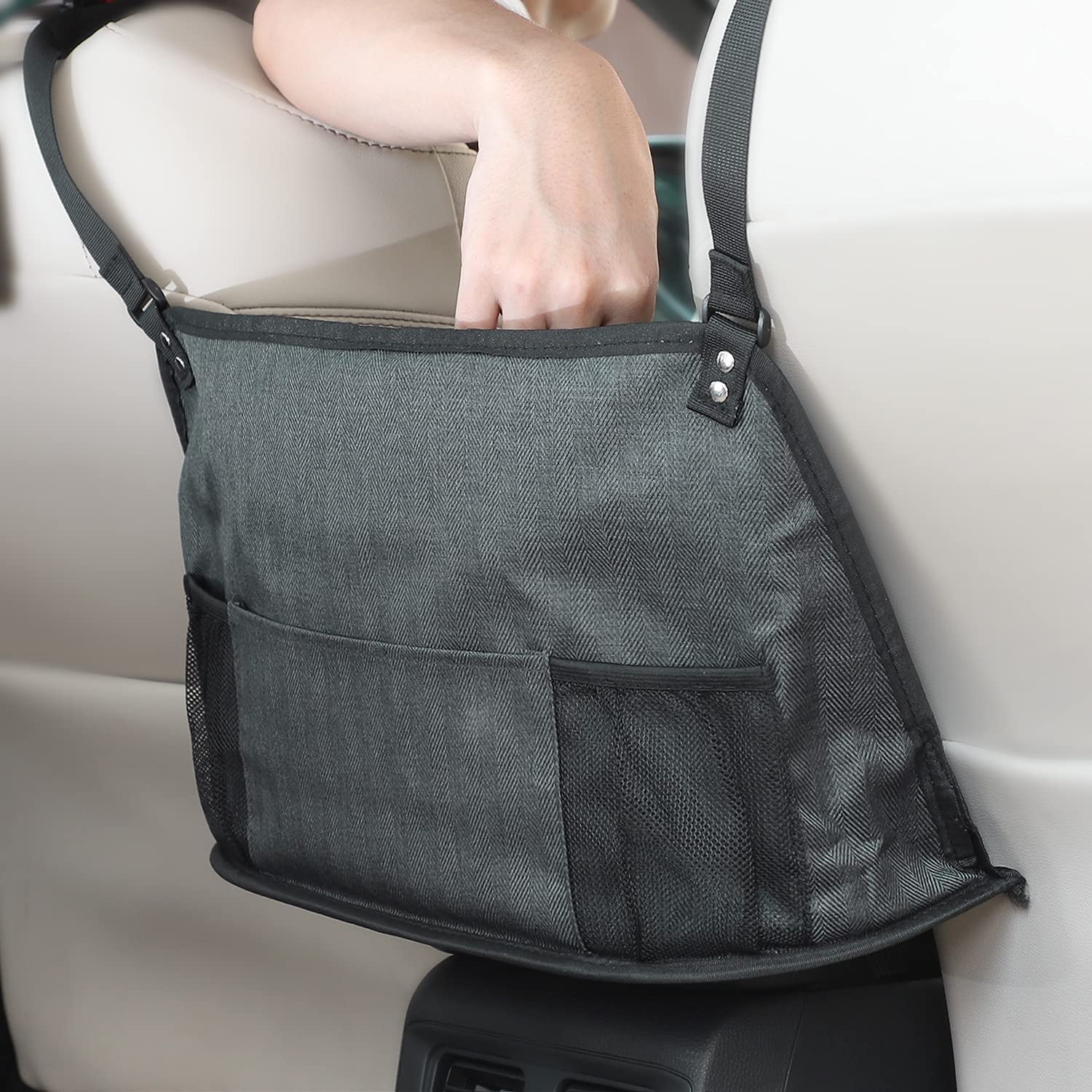 Car Net Pocket Handbag Holder, Car Purse Holder, Car Mesh Organizer Pouch  Bag, Front Seat Storage, Barrier of Pet Kids (Dark-Grey)