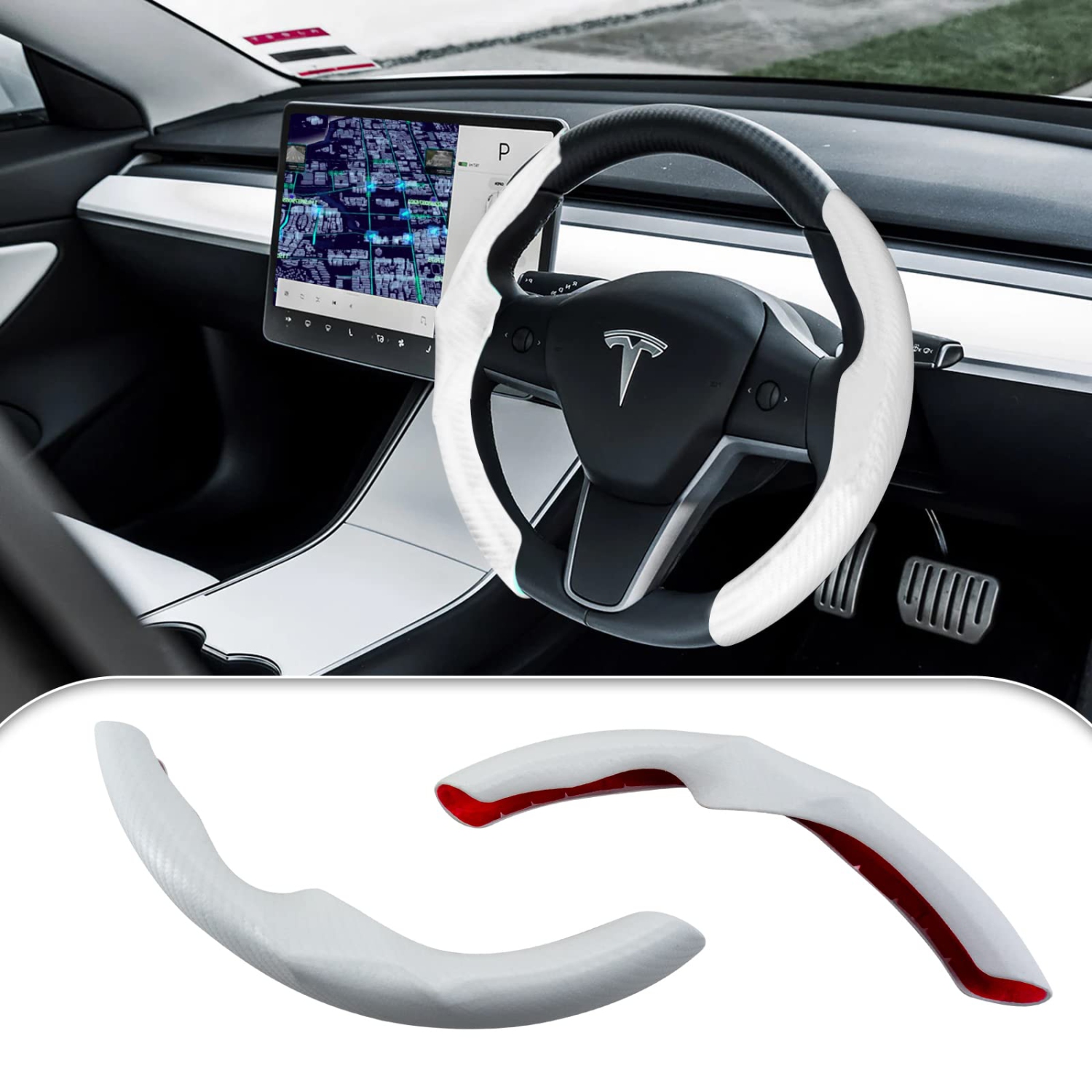 Carbon Fiber Steering Wheel Cover for Tesla Model 3 2017-2023and Model Y 2020-2023?Tesla Steering Wheel Accessories, Non-Slip and Breathable
