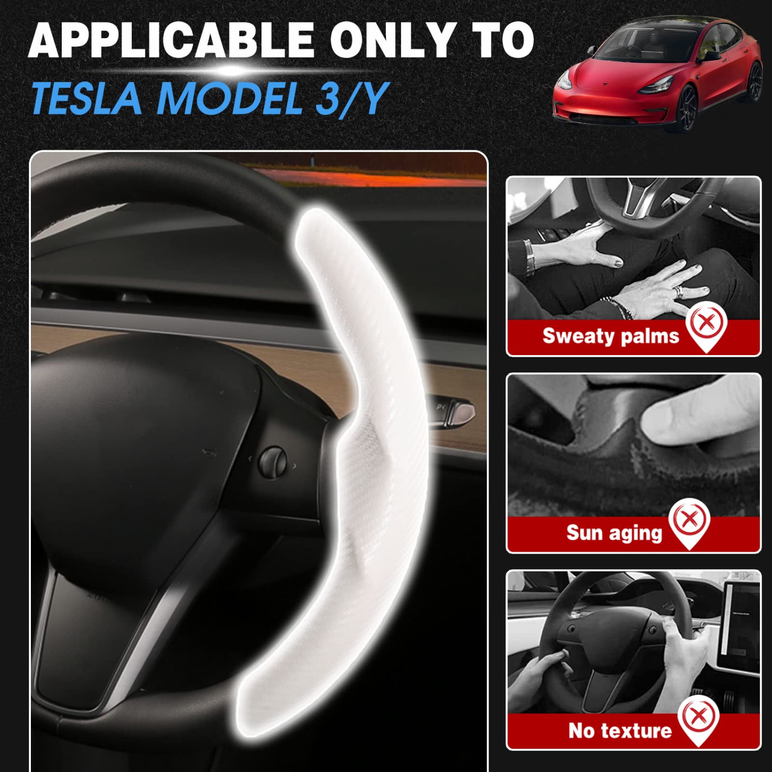 Carbon Fiber Steering Wheel Cover for Tesla Model 3 2017-2023and Model Y 2020-2023?Tesla Steering Wheel Accessories, Non-Slip and Breathable