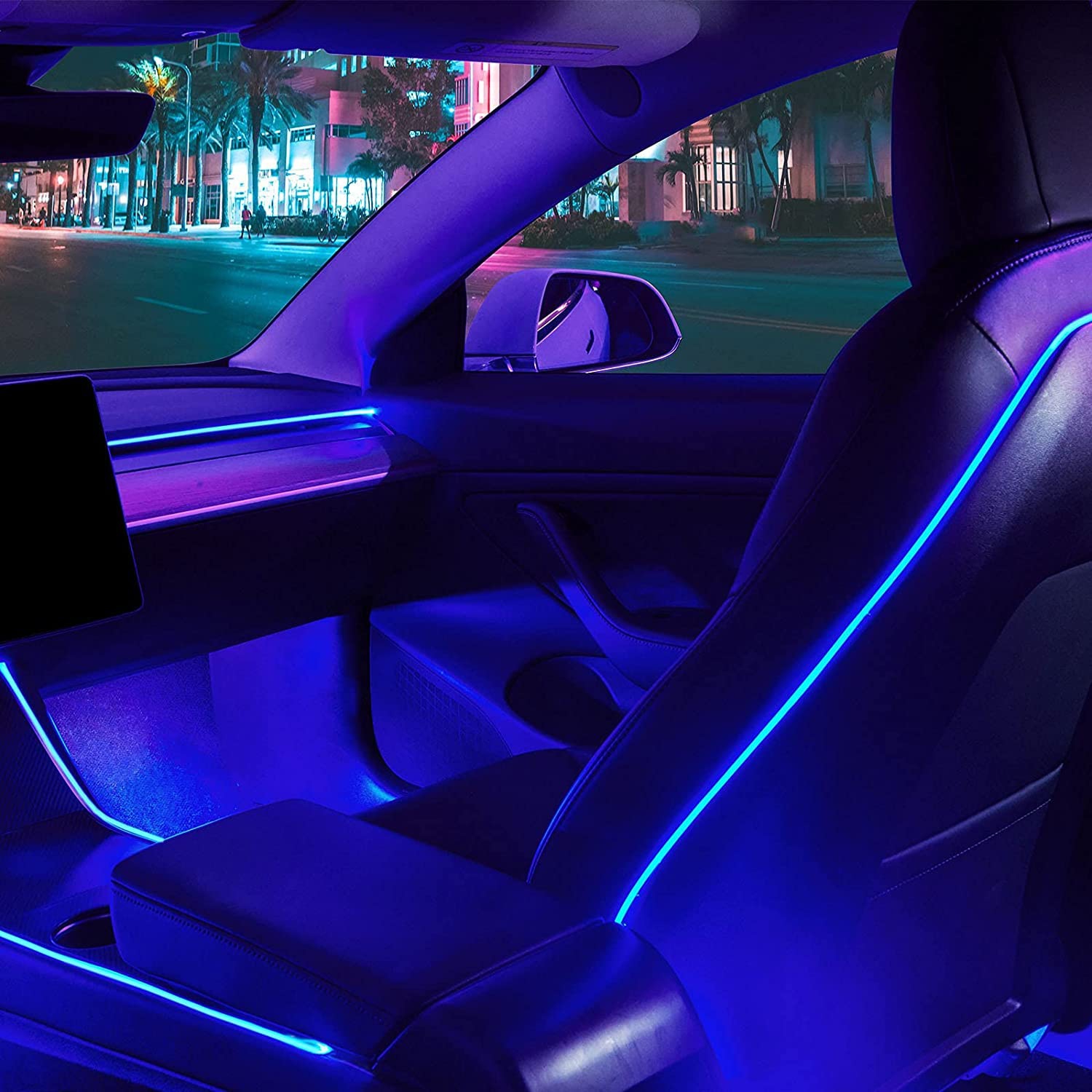 New 2016-2020 Tesla Model 3 Y Interior Car Neon Lights (Center Console+Dashboard+Seat Back+4 Foot Lights Accessories), Tesla Ambient Lighting, APP Control LED Strip Lights with Mul