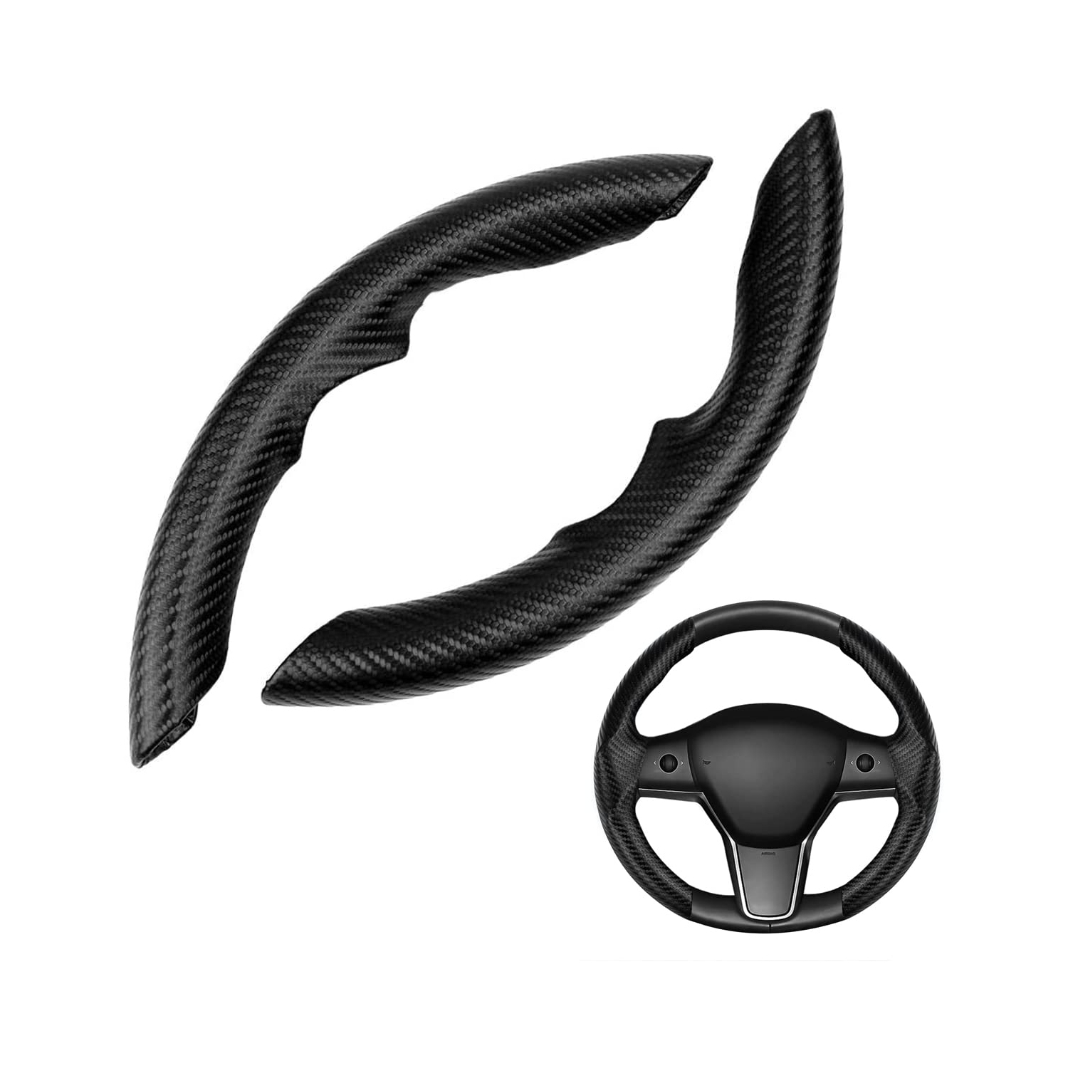 Carbon Fiber Steering Wheel Cover for Tesla Model 3 2017-2023/ Model Y 2020-2023, Car Steer Wheel Cover Protector Anti-Slip Interior Tesla Accessories