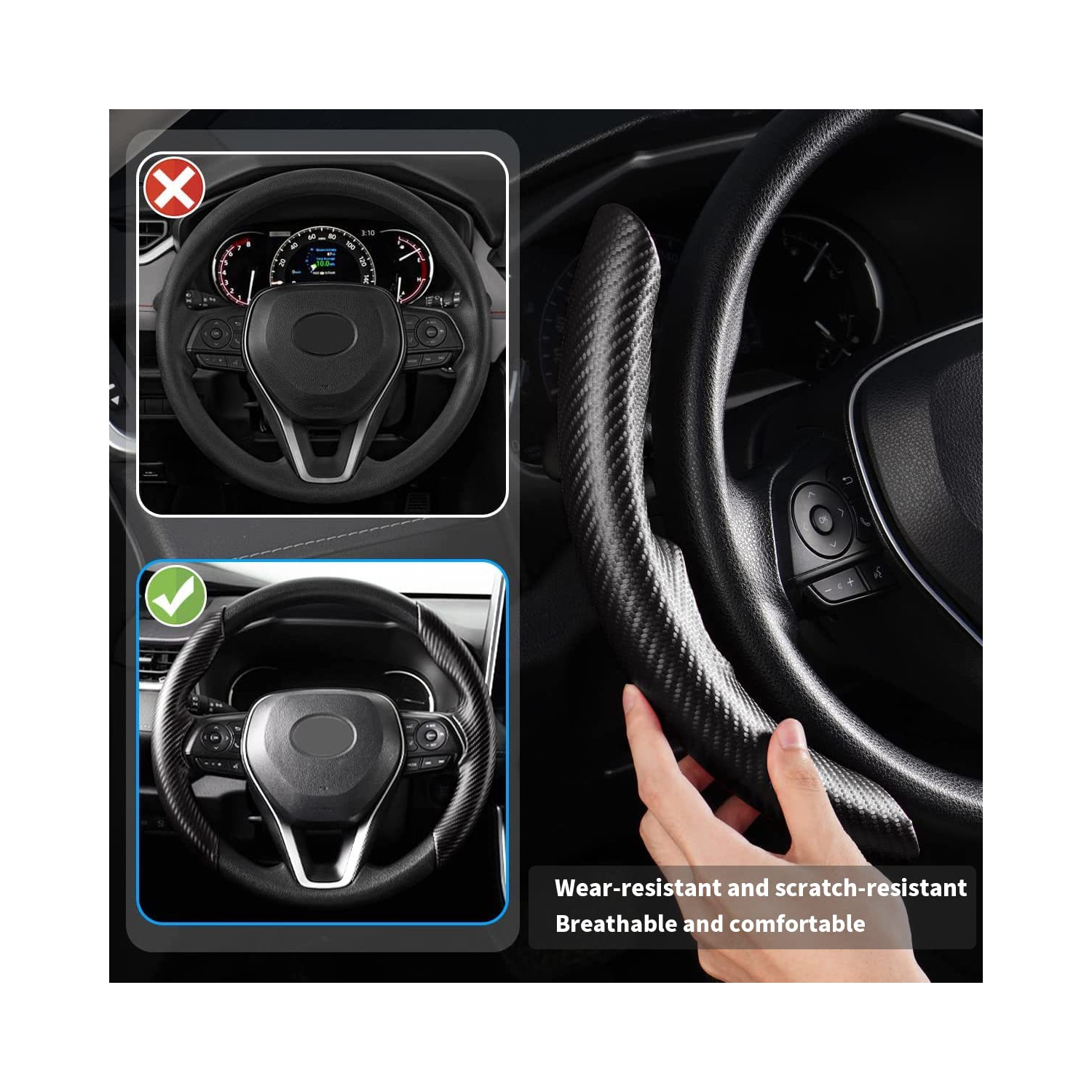 Carbon Fiber Steering Wheel Cover for Tesla Model 3 2017-2023/ Model Y 2020-2023, Car Steer Wheel Cover Protector Anti-Slip Interior Tesla Accessories