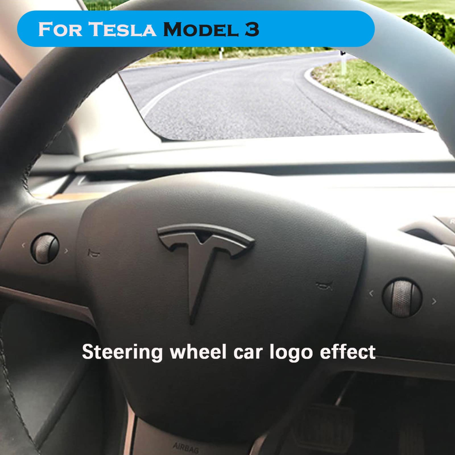 Tesla Model 3 Steering Wheel/Front Trunk/Rear Trunk Logo Sticker Car Logo Cover ABS Sticker 3PCS/Set for Tesla Model 3 Accessories