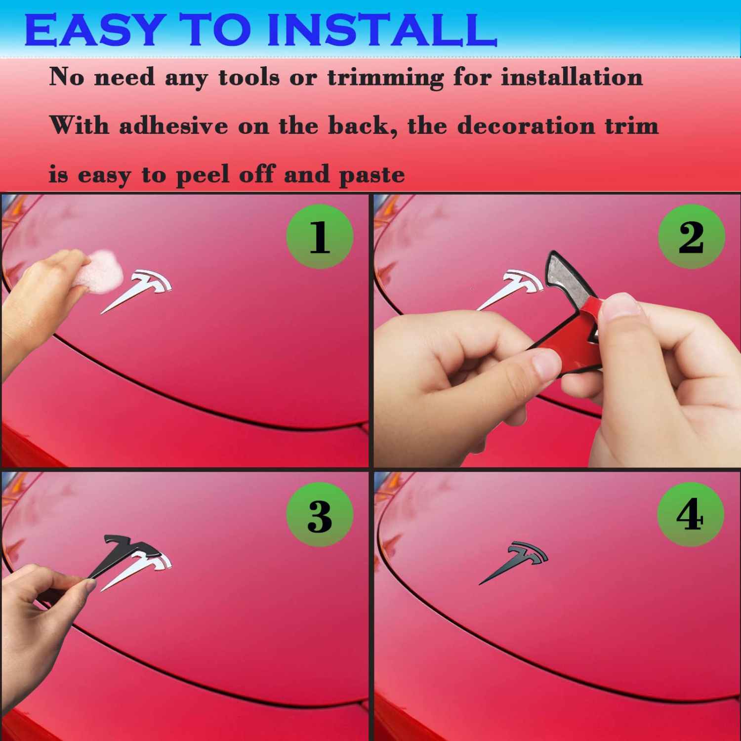 Tesla Model 3 Steering Wheel/Front Trunk/Rear Trunk Logo Sticker Car Logo Cover ABS Sticker 3PCS/Set for Tesla Model 3 Accessories