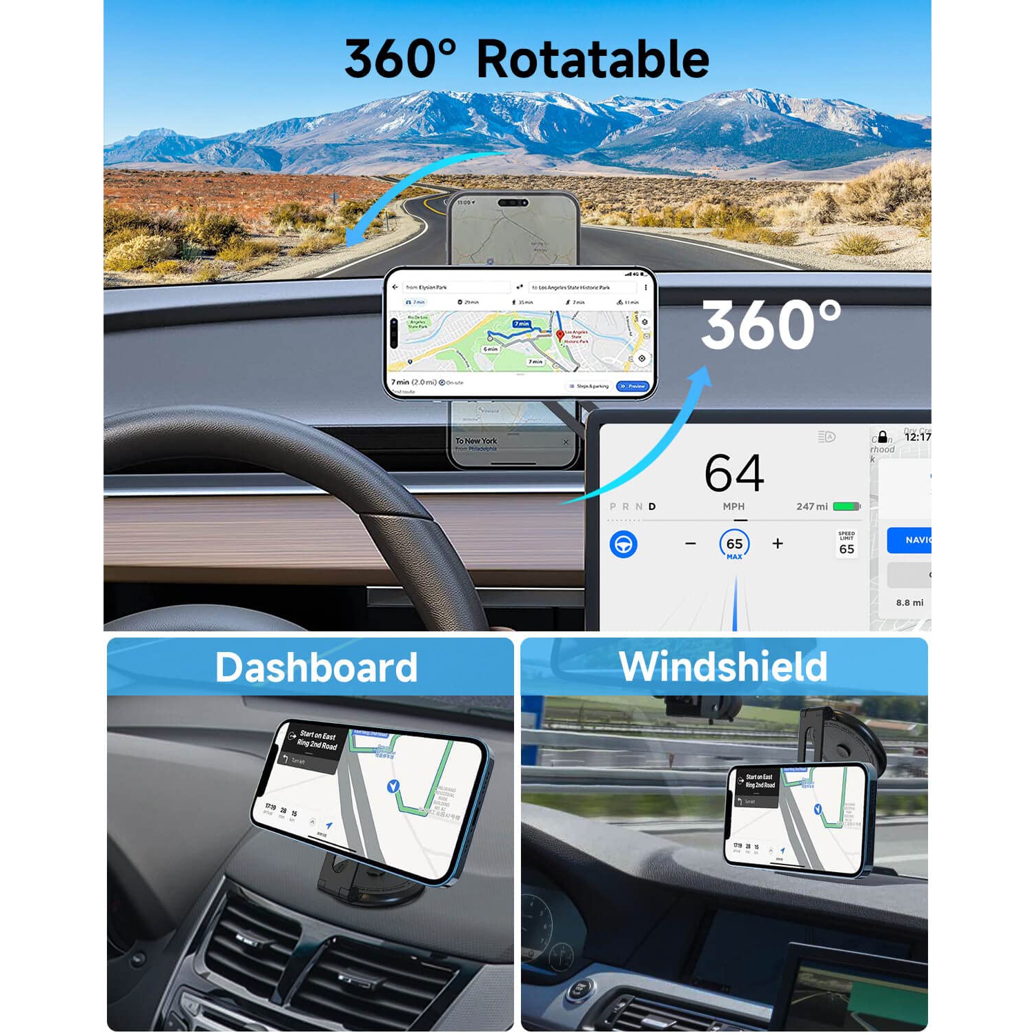 Tesla Phone Mount, MagSafe Car Mount for Model 3 Y, Foldable Hidden Magnetic Fit iPhone 14 13 12 Series and All Phone, Accessories, Y Black1