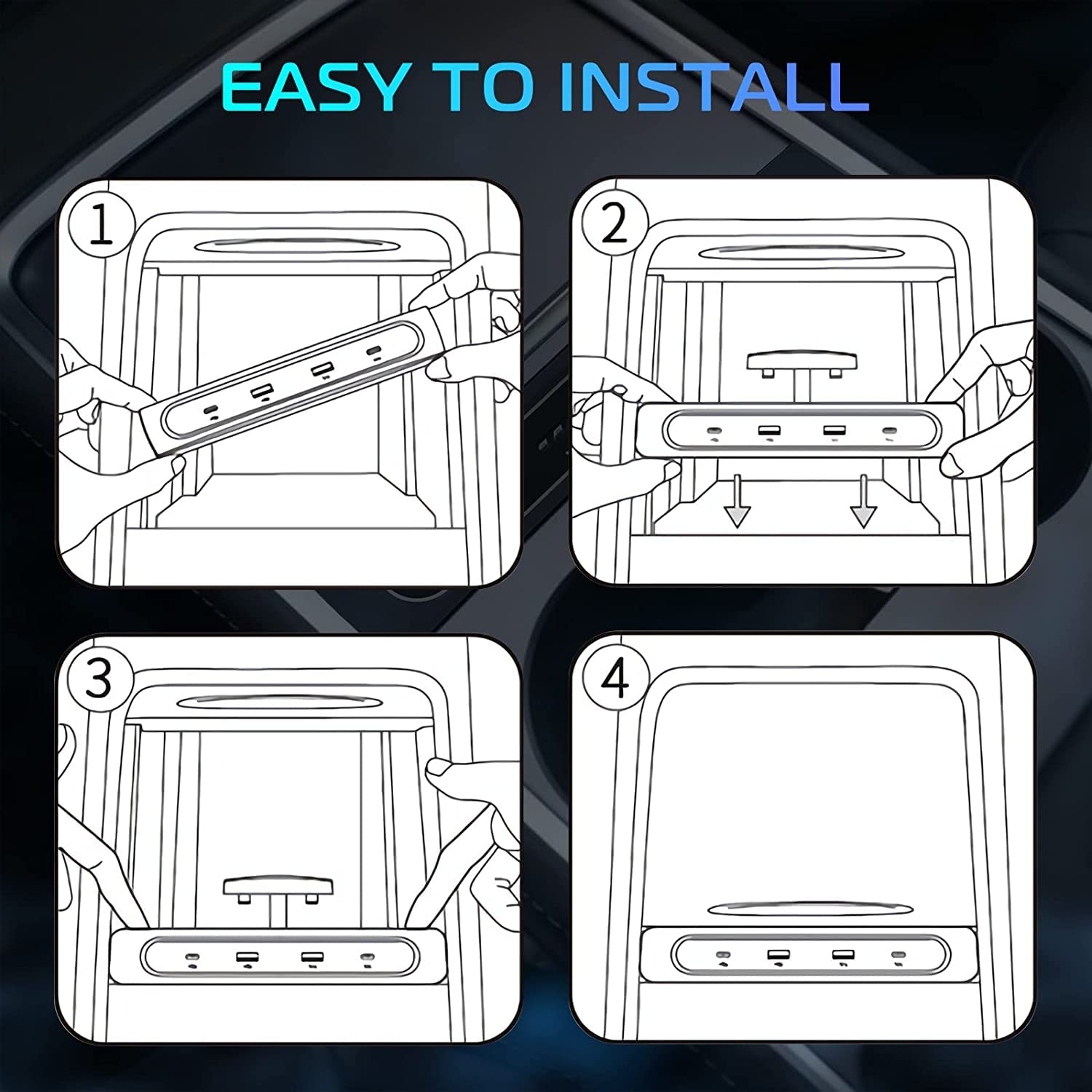 Car USB Hub Multi Port for 2021 2022 Tesla Model 3/Y | Tesla USB Charger with Blue Led Light | Tesla Model 3/Y Accessories 100% Fit Center Console