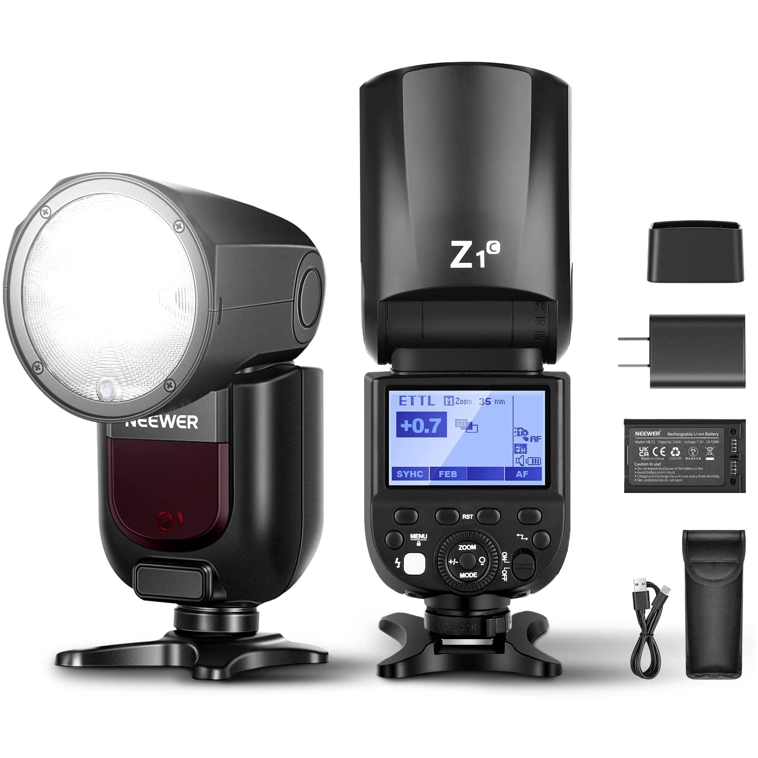 Open Box - NEEWER Z1-C TTL Round Head Flash Speedlite for Canon DSLR Cameras, 76Ws 2.4G 1/8000s HSS, 10 Levels LED Modeling Lamp